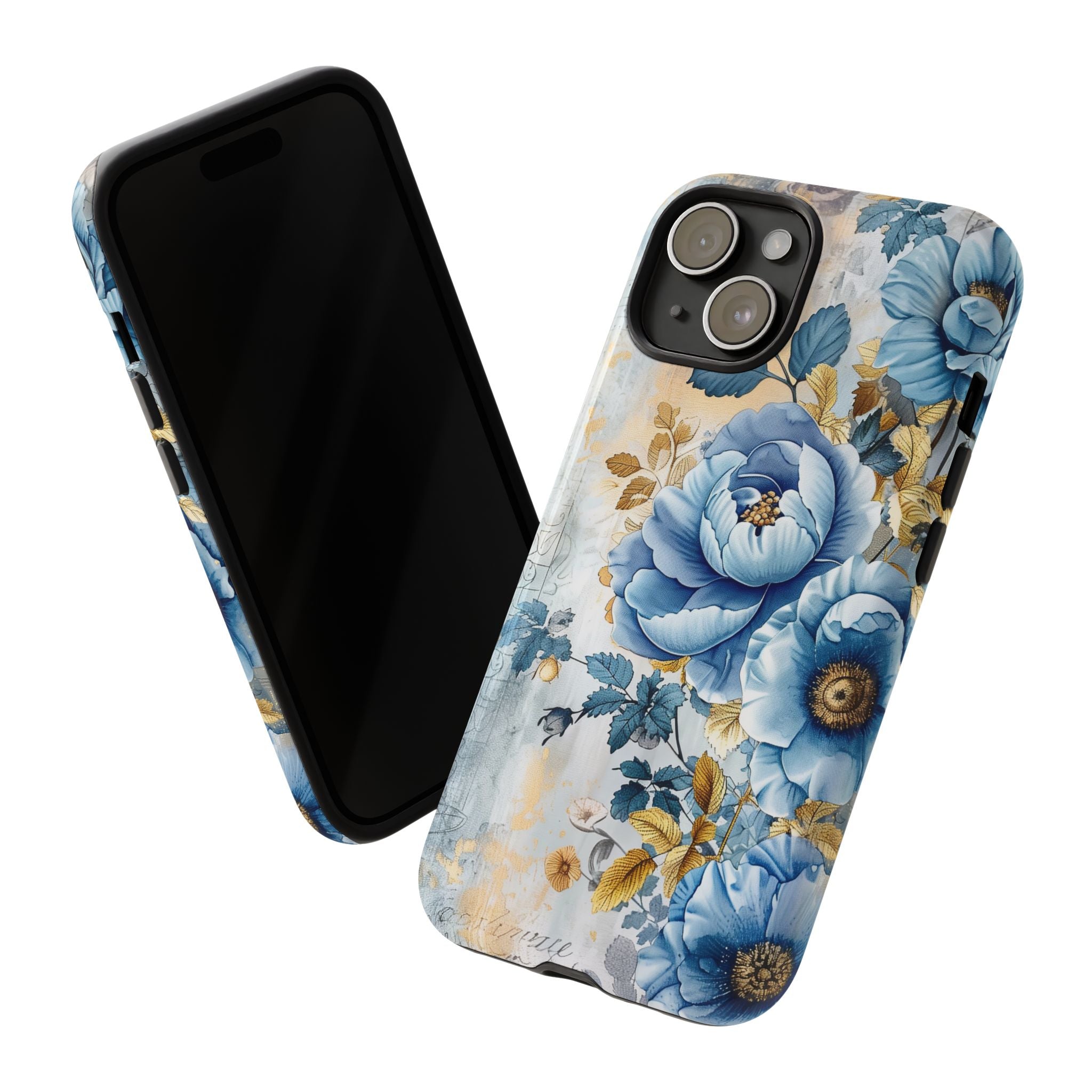 Blue & Gold Blooming Flowers - Tough Guard Apple iPhone Case