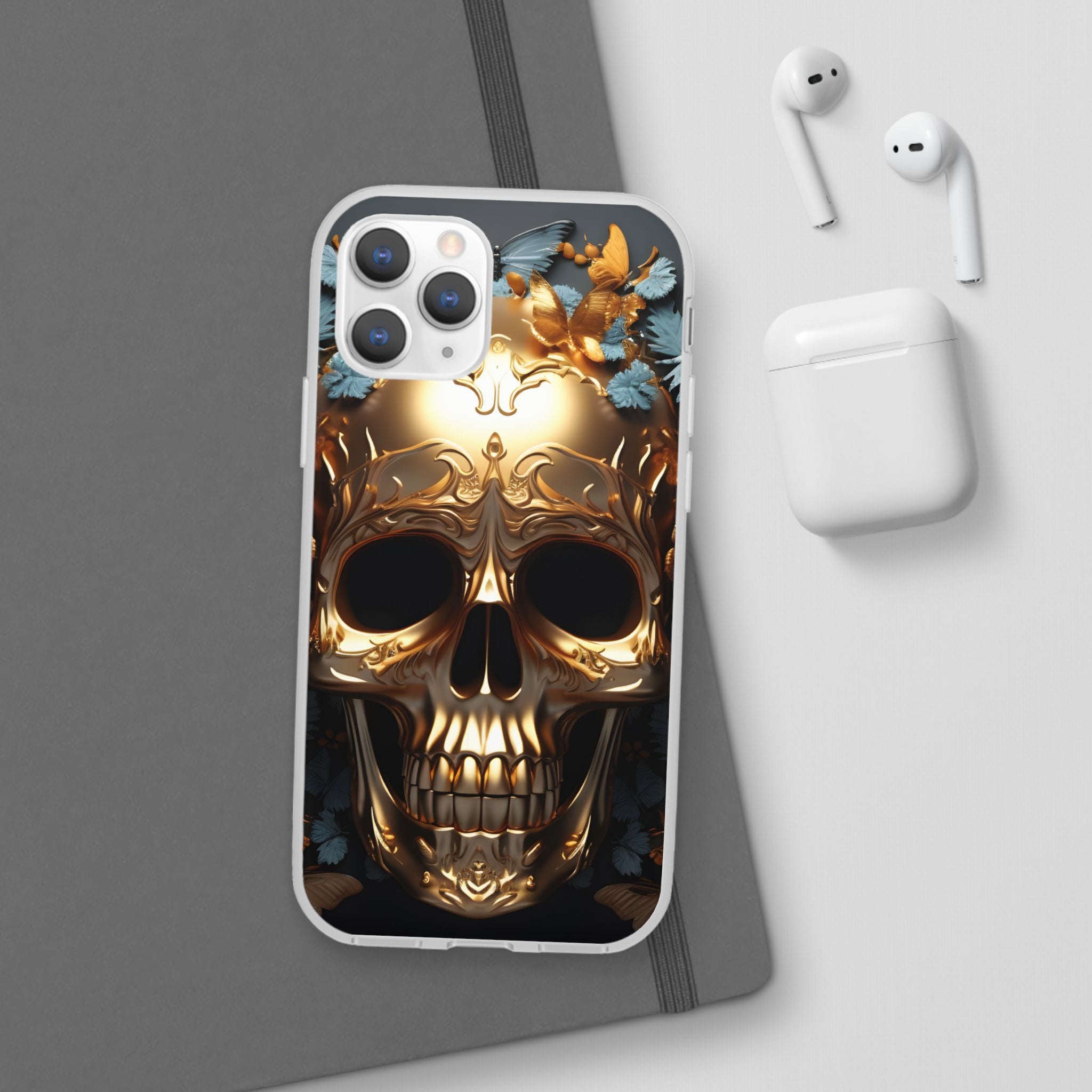 Golden Skull Floral & Butterflies Flexi Case - Apple iPhone Case
