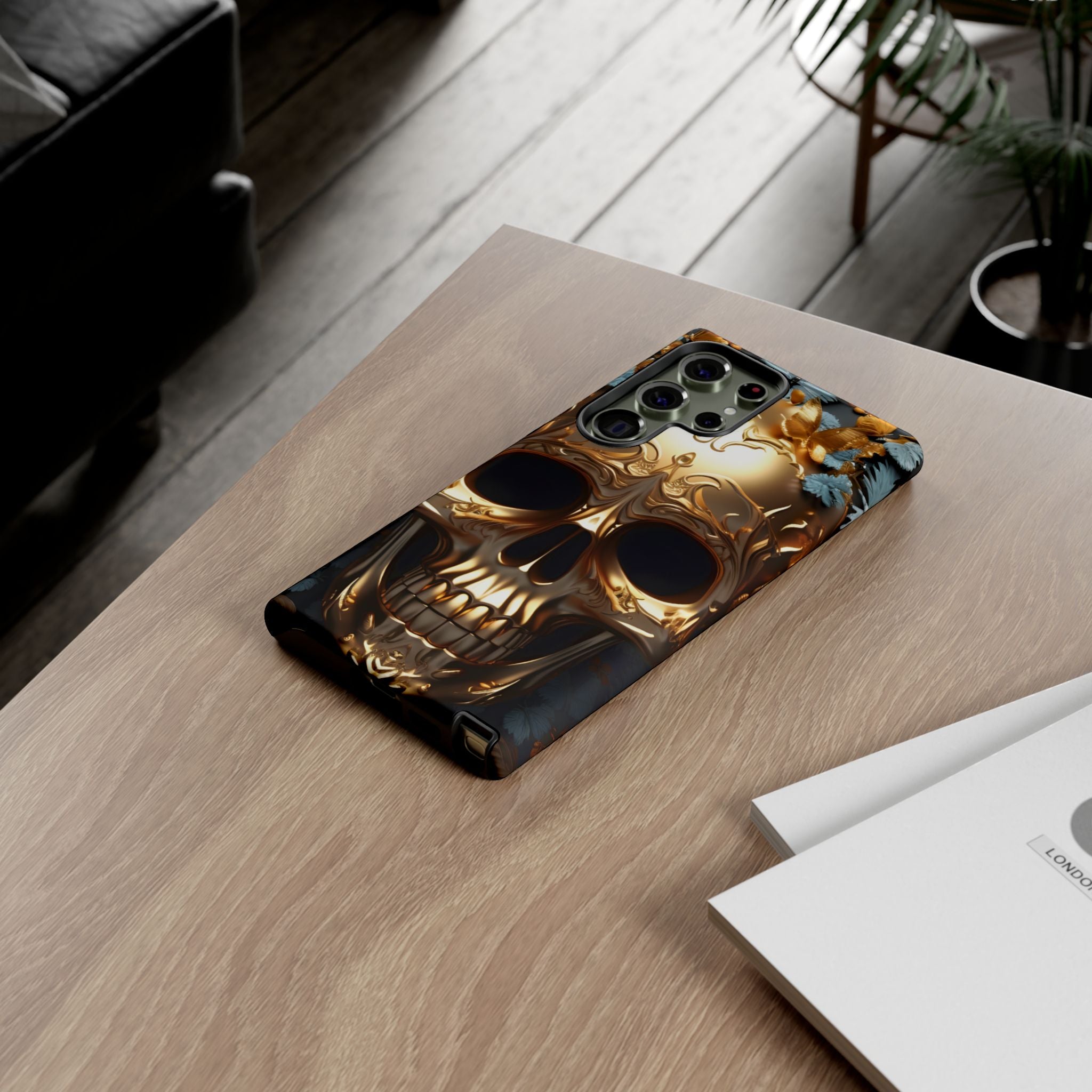 Golden Skull Floral & Butterflies Armor - Tough Guard Samsung Galaxy Case