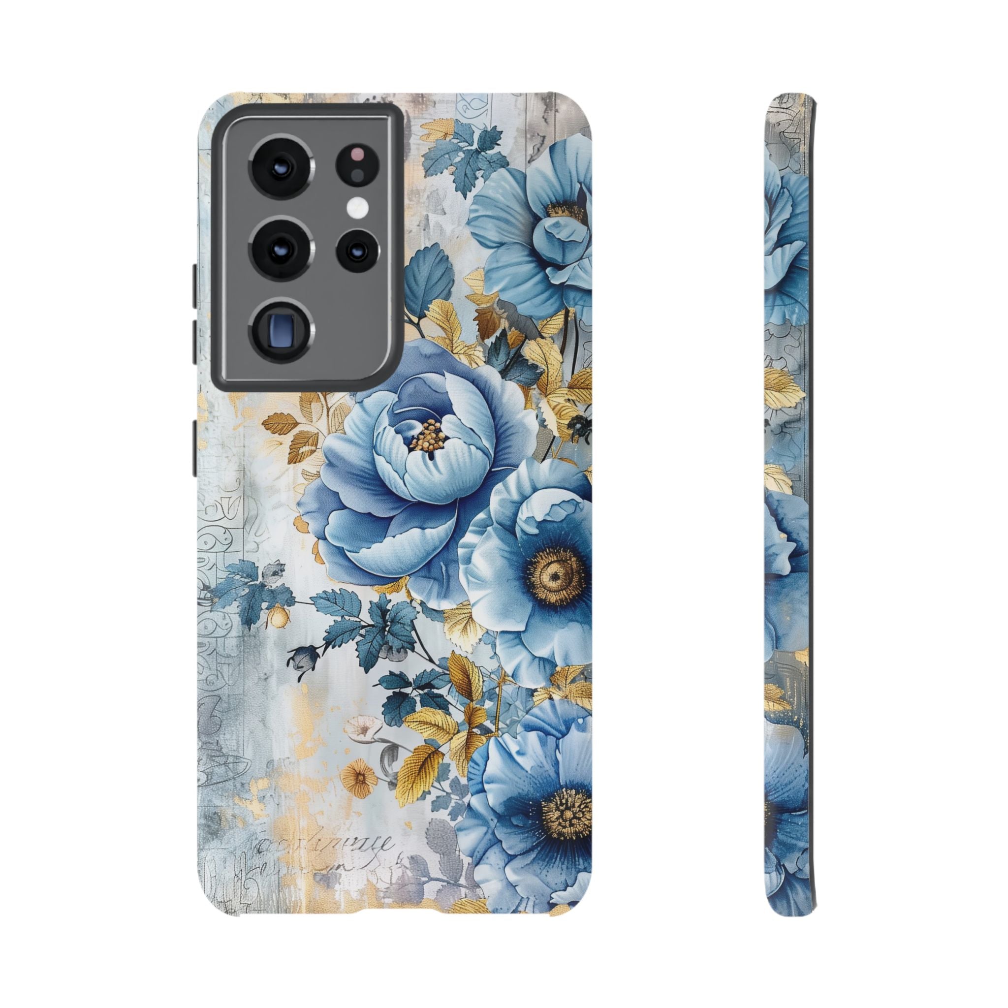 Blue & Gold Blooming Flowers - Tough Guard Samsung Galaxy Case