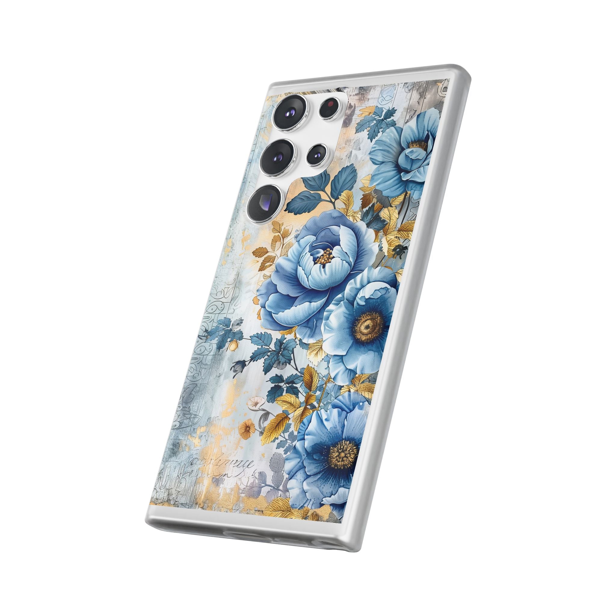 Blue & Gold Blooming Flowers Flexi Case - Samsung Galaxy Case