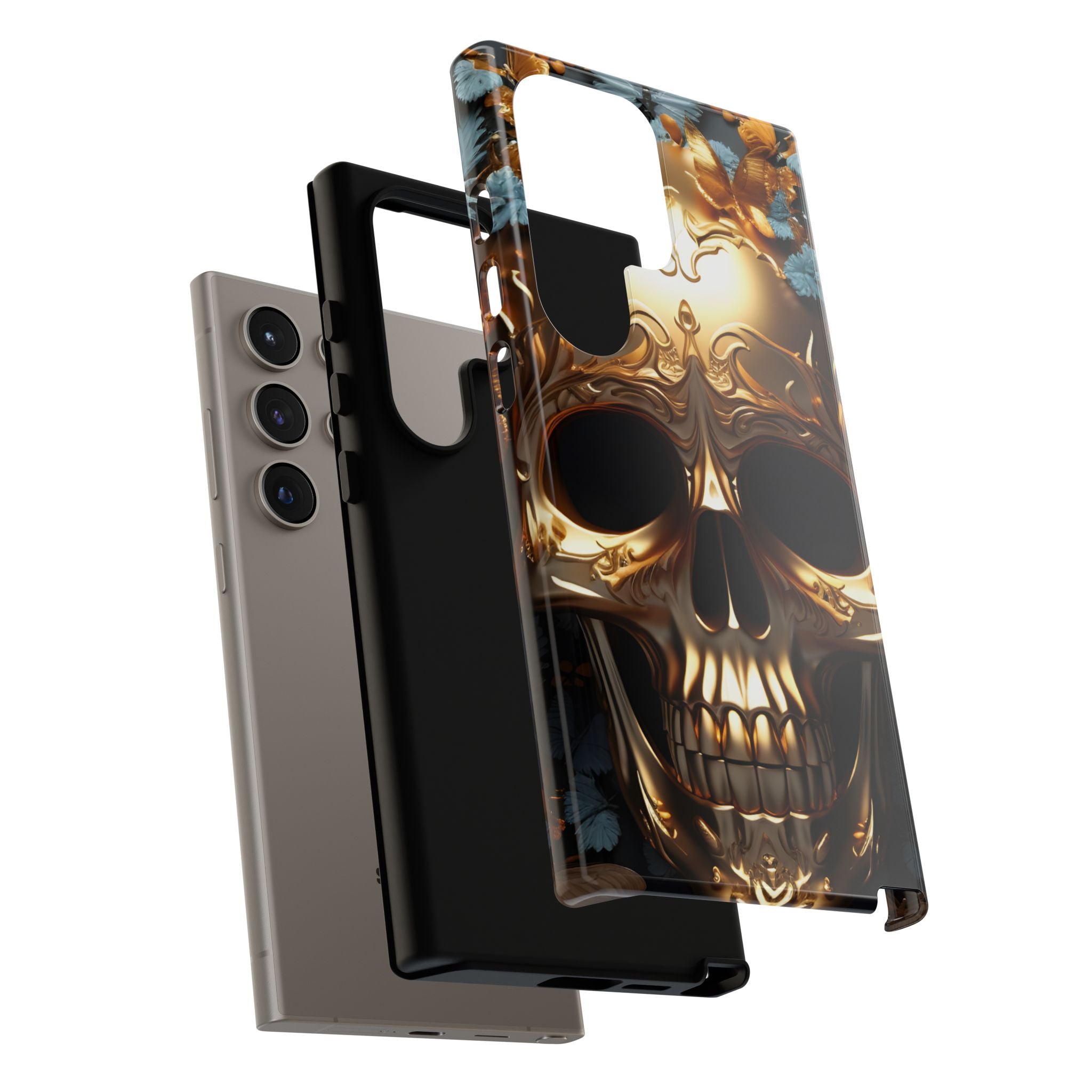 Golden Skull Floral & Butterflies Armor - Tough Guard Samsung Galaxy Case
