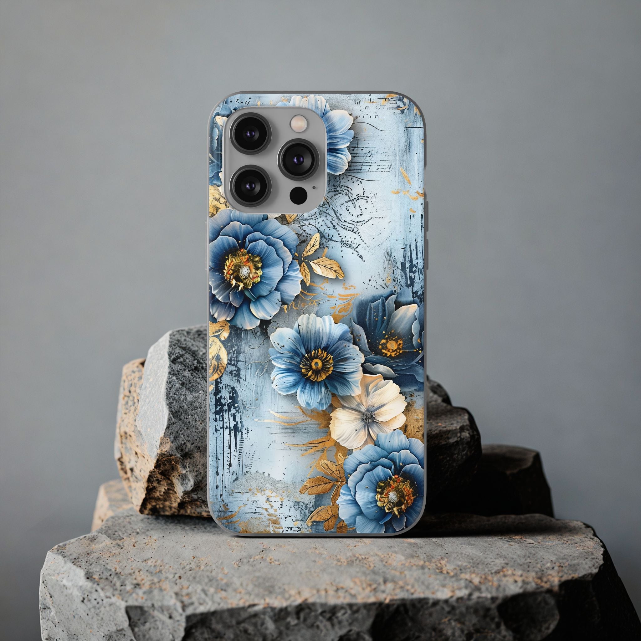 Blue & Gold Floral Flexi Case - Apple iPhone Case