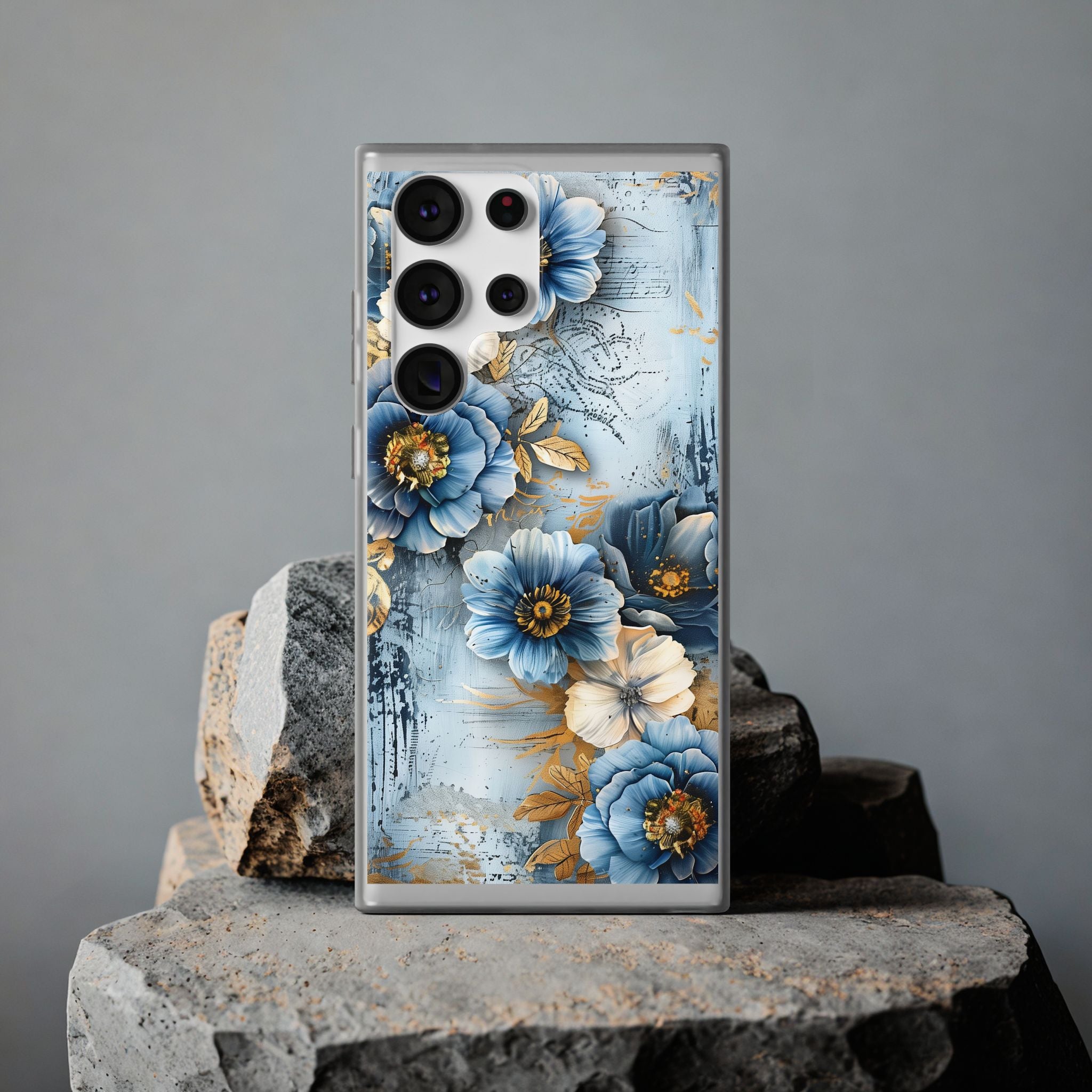 Blue & Gold Floral Flexi Case - Samsung Galaxy Case