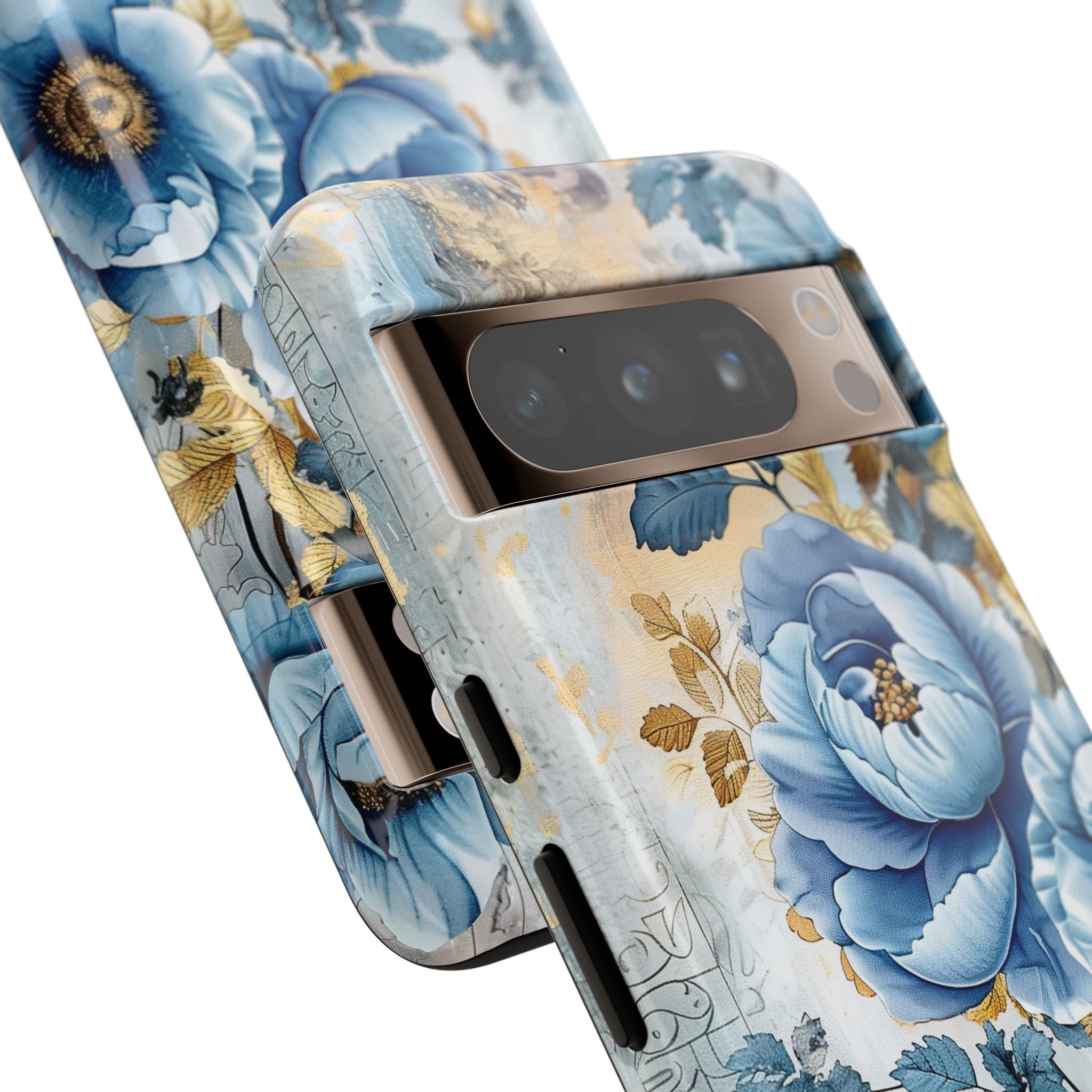 Blue & Gold Blooming Flowers - Tough Guard Google Pixel Case
