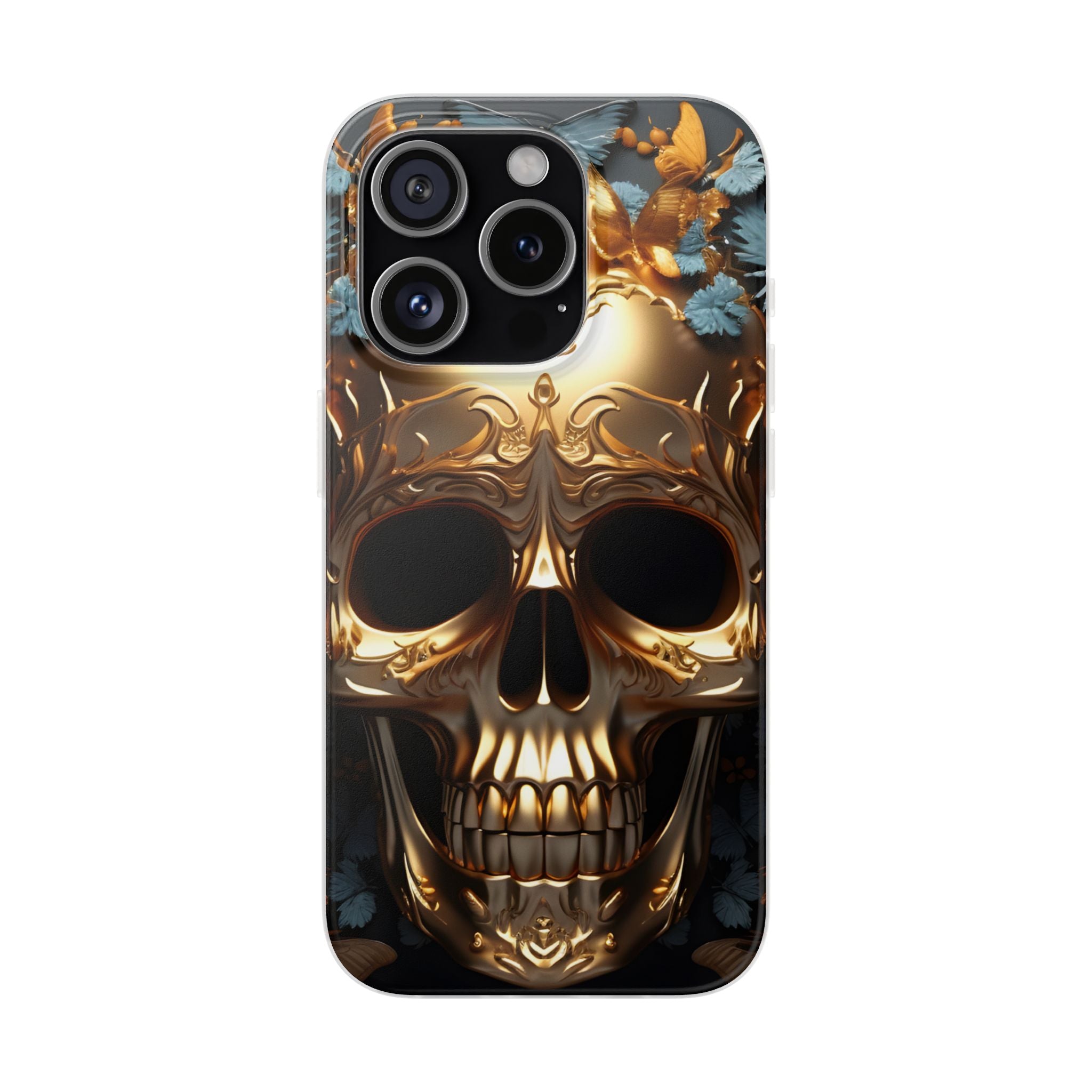 Golden Skull Floral & Butterflies Flexi Case - Apple iPhone Case