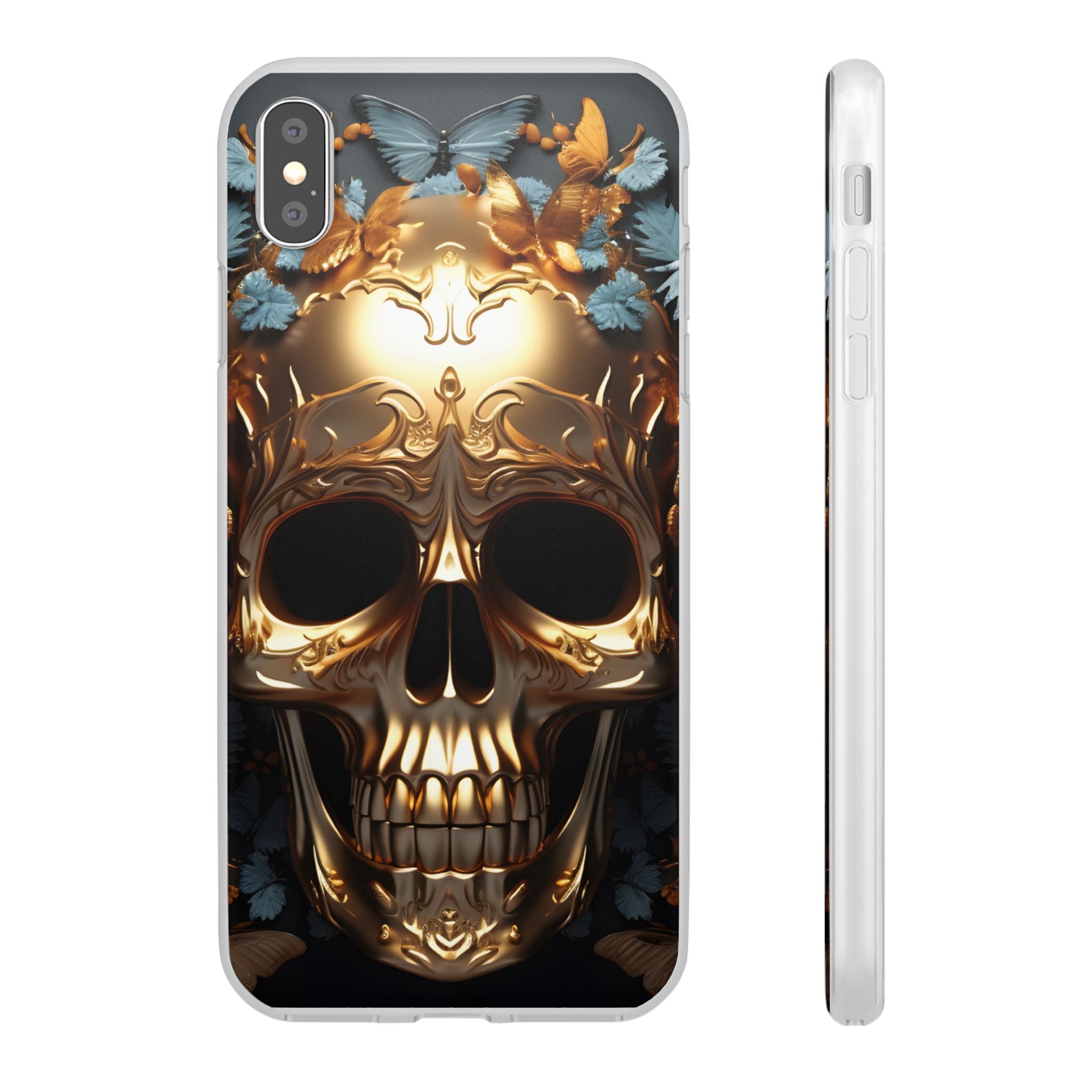 Golden Skull Floral & Butterflies Flexi Case - Apple iPhone Case