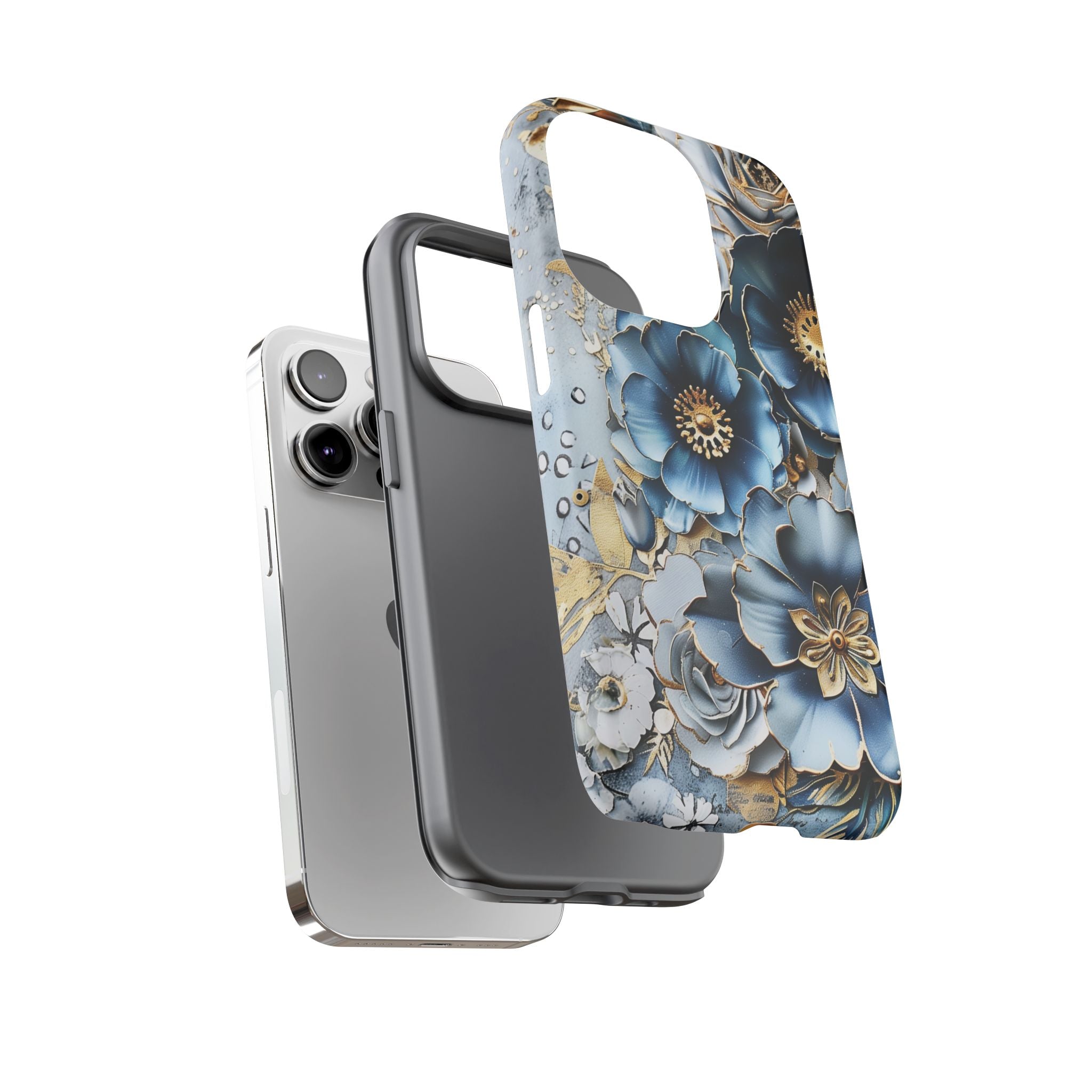 Blue Blooming Flowers - Tough Guard Apple iPhone Case