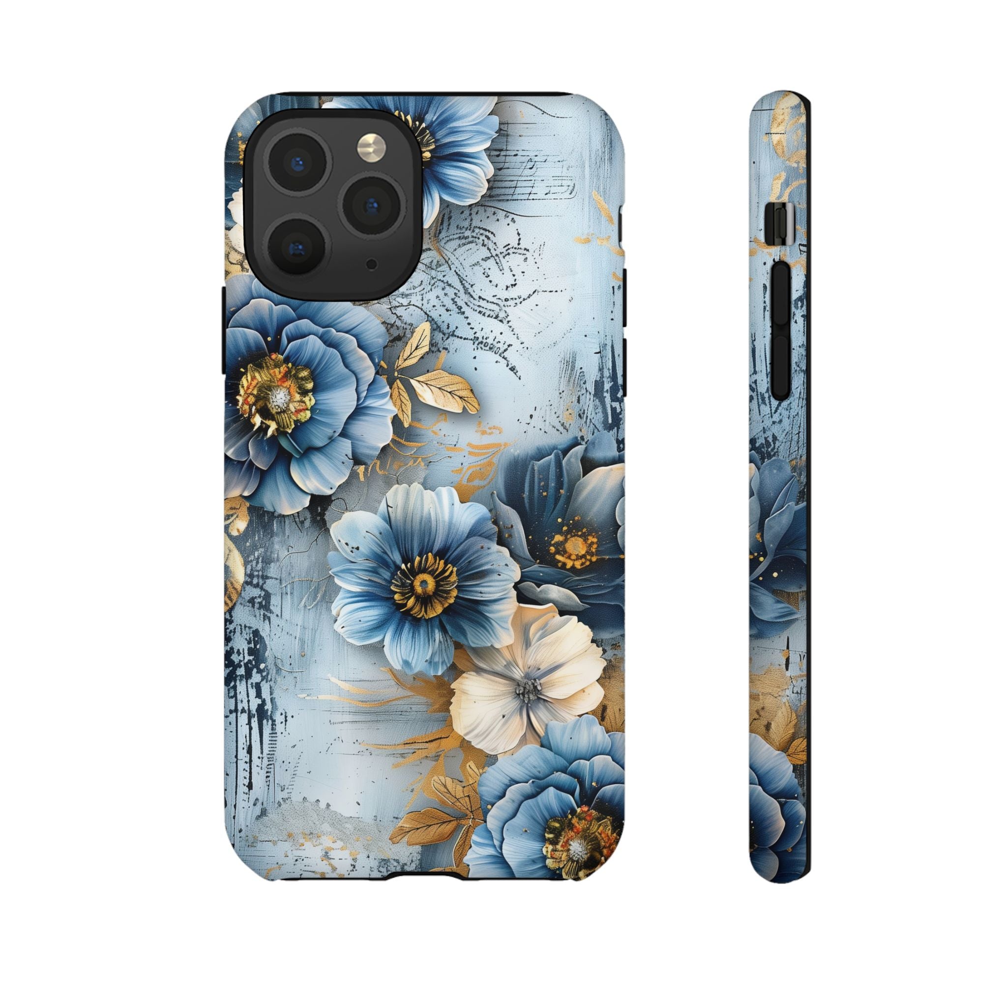 Blue & Gold Floral - Tough Guard Apple iPhone Case