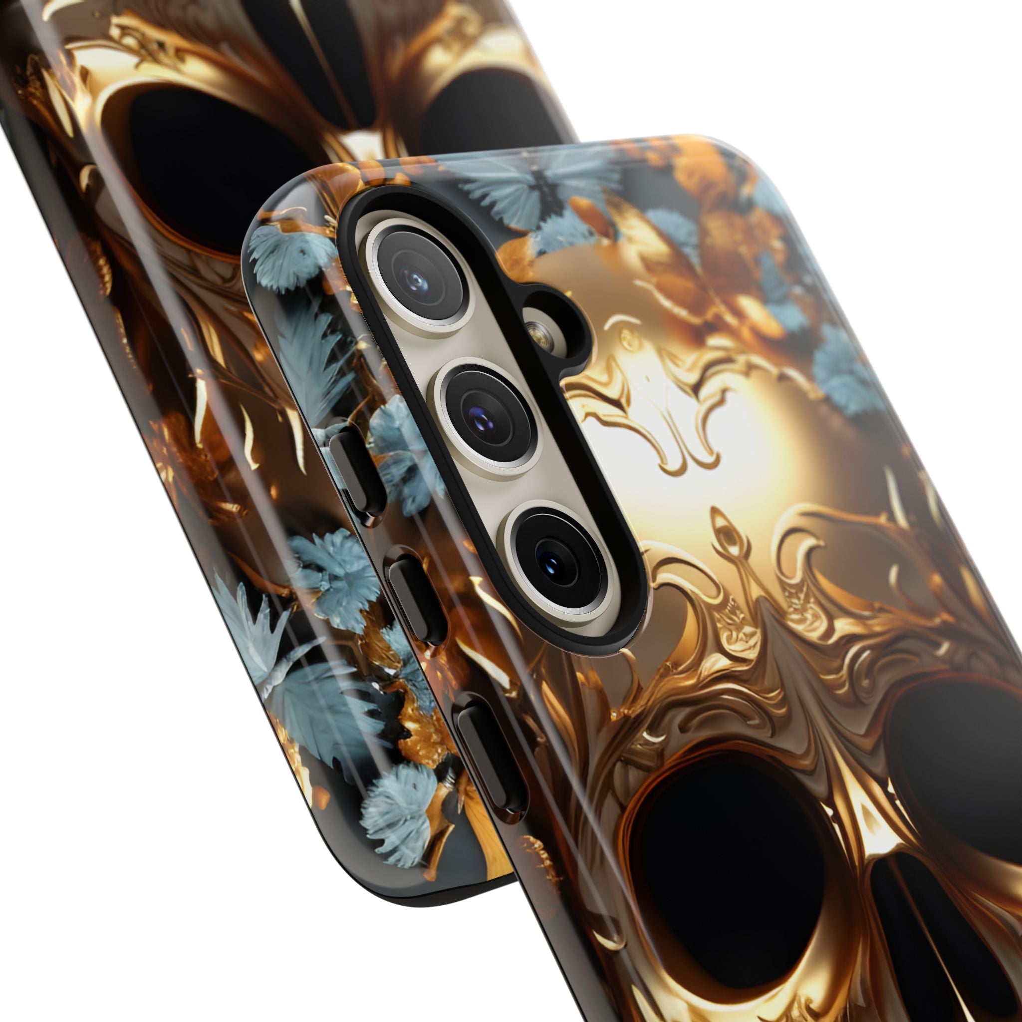 Golden Skull Floral & Butterflies Armor - Tough Guard Samsung Galaxy Case