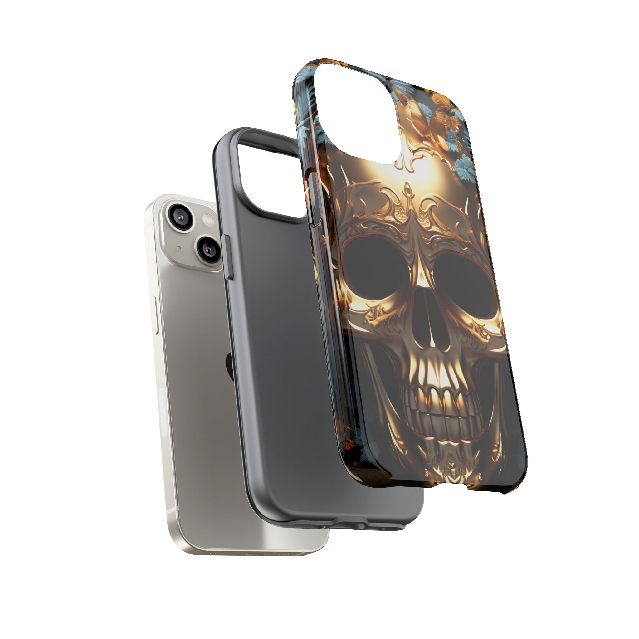 Golden Skull Floral Armor - Tough Guard Apple iPhone Case