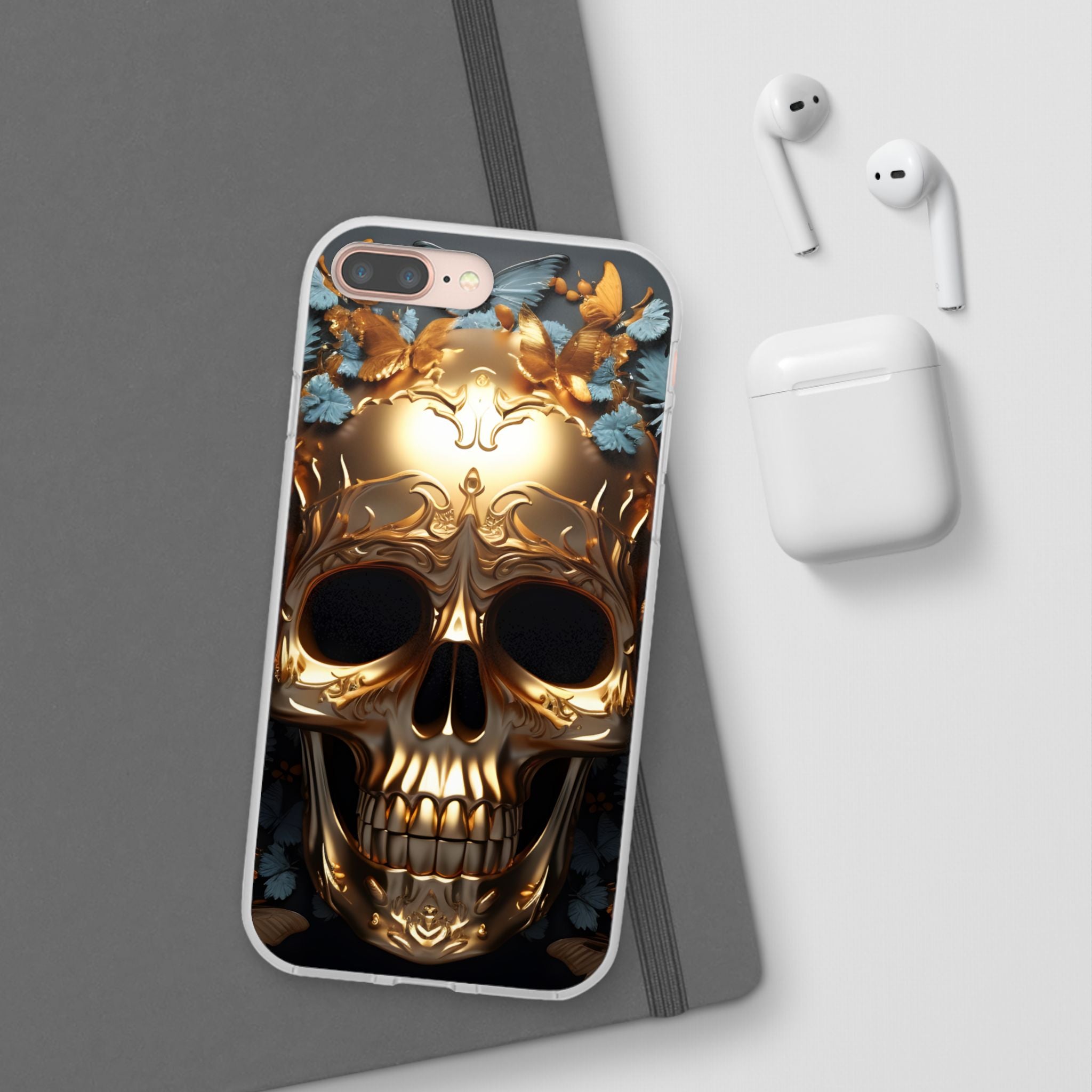 Golden Skull Floral & Butterflies Flexi Case - Apple iPhone Case