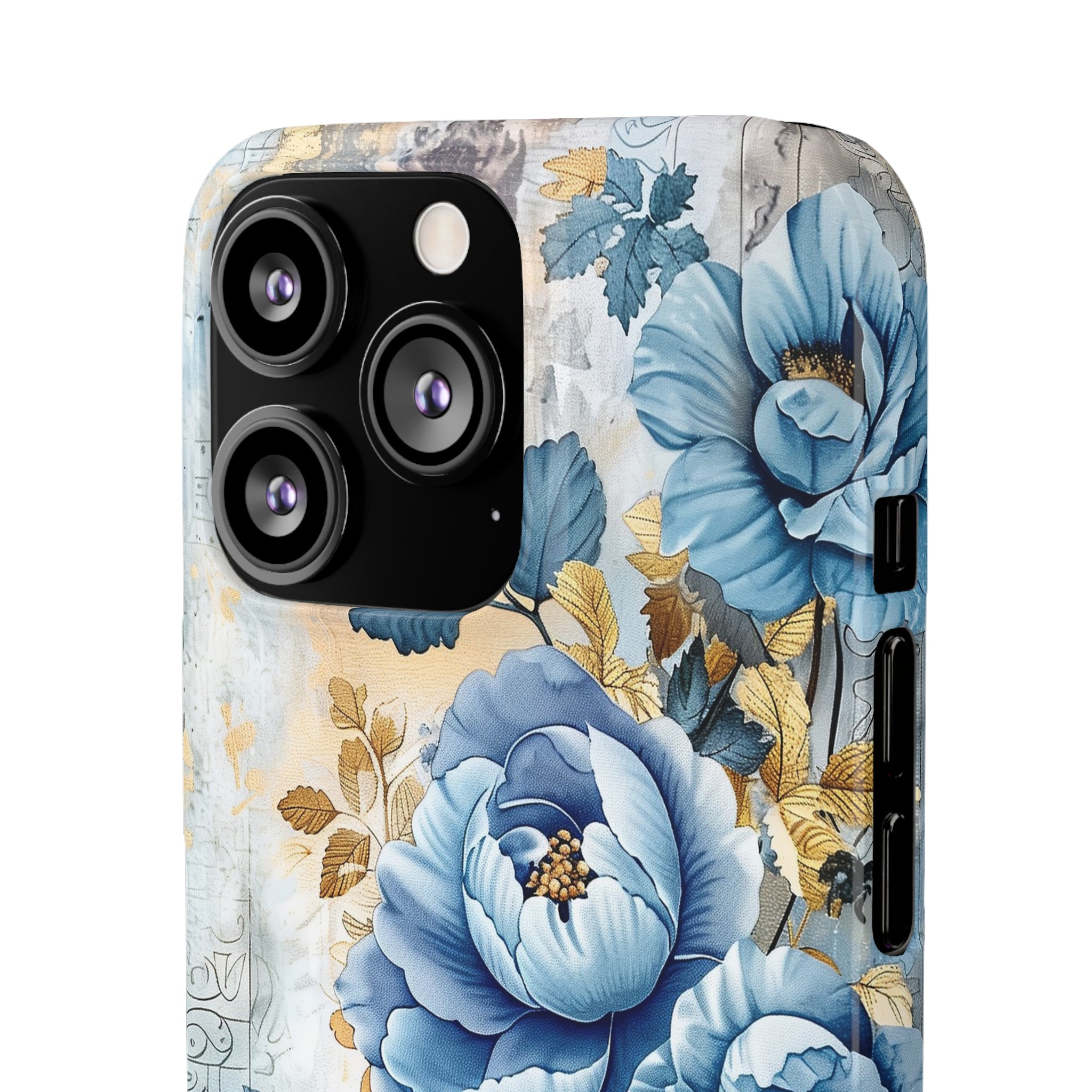 Blue & Gold Blooming Flowers Snap Case - Apple iPhone Case