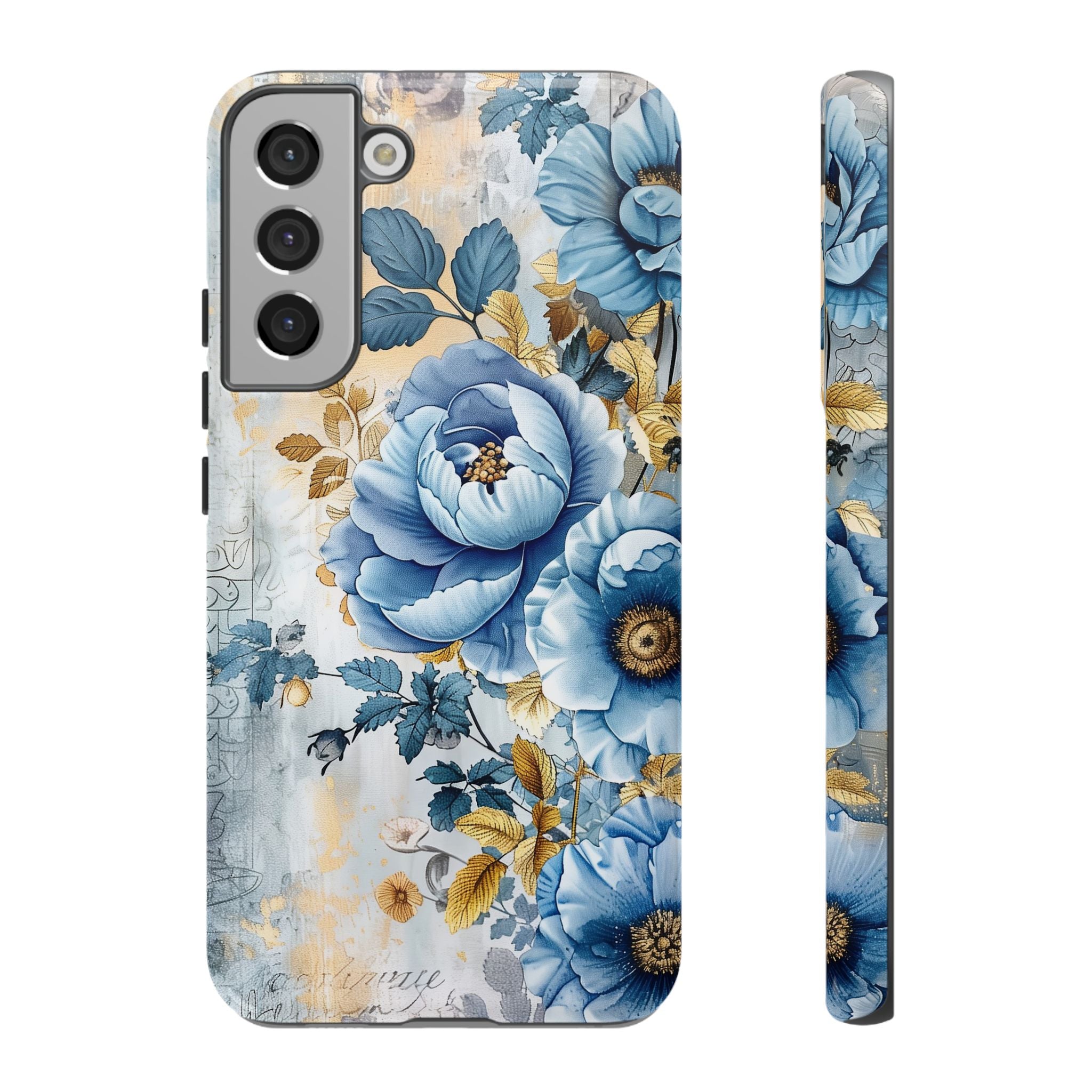 Blue & Gold Blooming Flowers - Tough Guard Samsung Galaxy Case