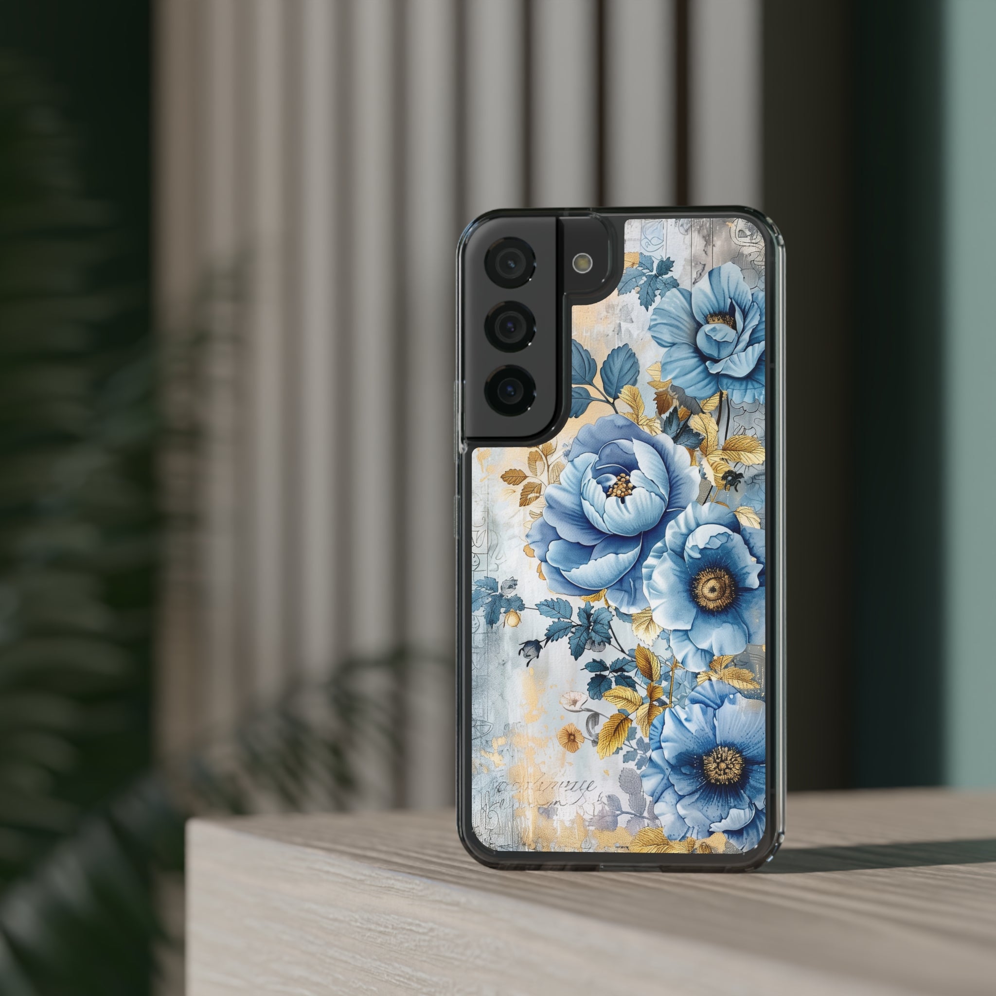 Blue & Gold Blooming Flowers - Crystal Guard Durable Samsung Galaxy Case