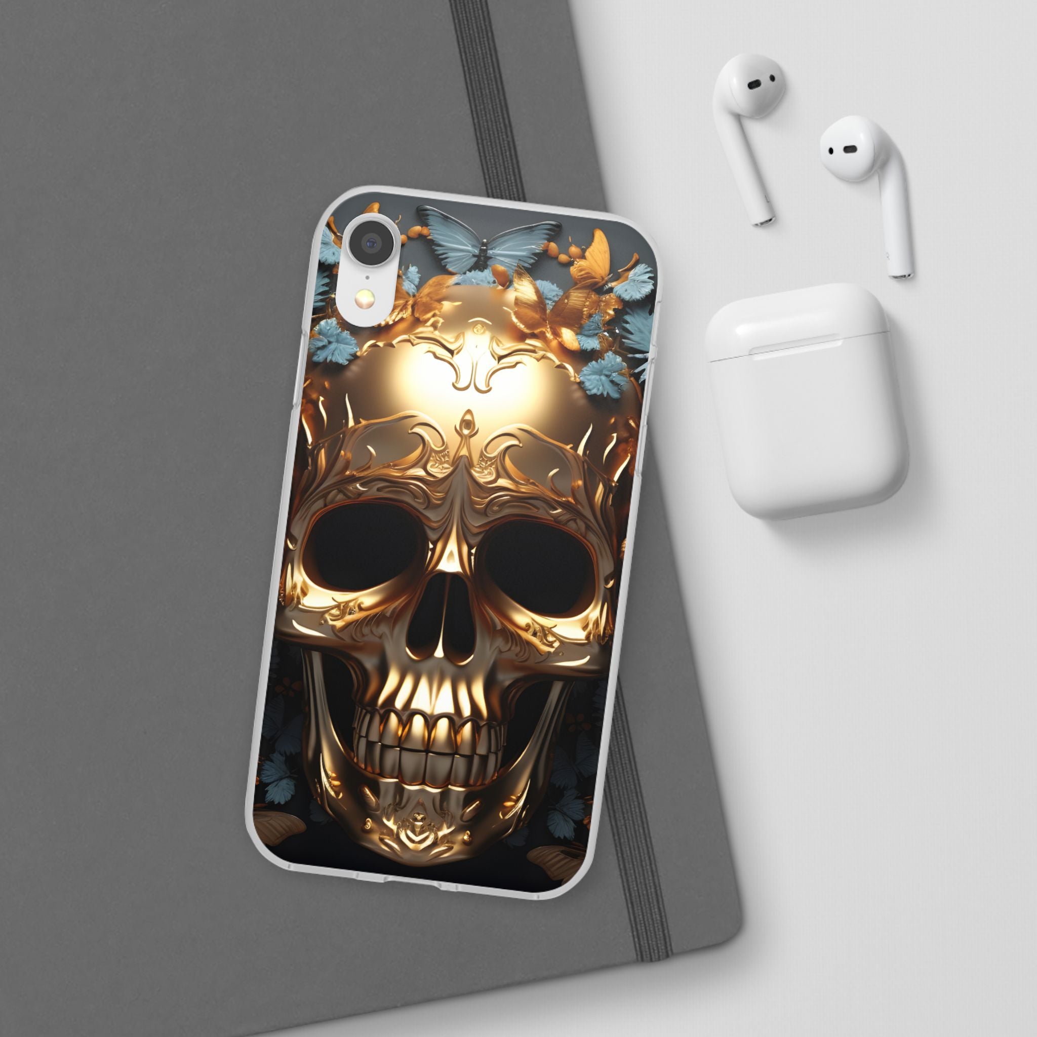Golden Skull Floral & Butterflies Flexi Case - Apple iPhone Case