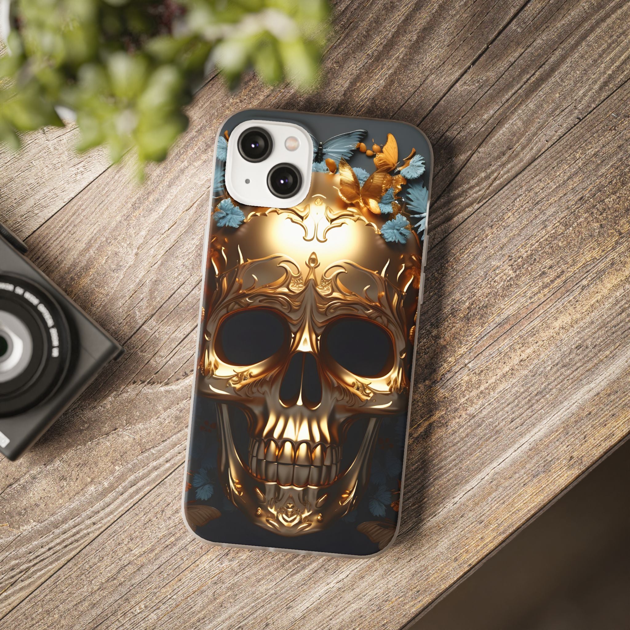 Golden Skull Floral & Butterflies Flexi Case - Apple iPhone Case