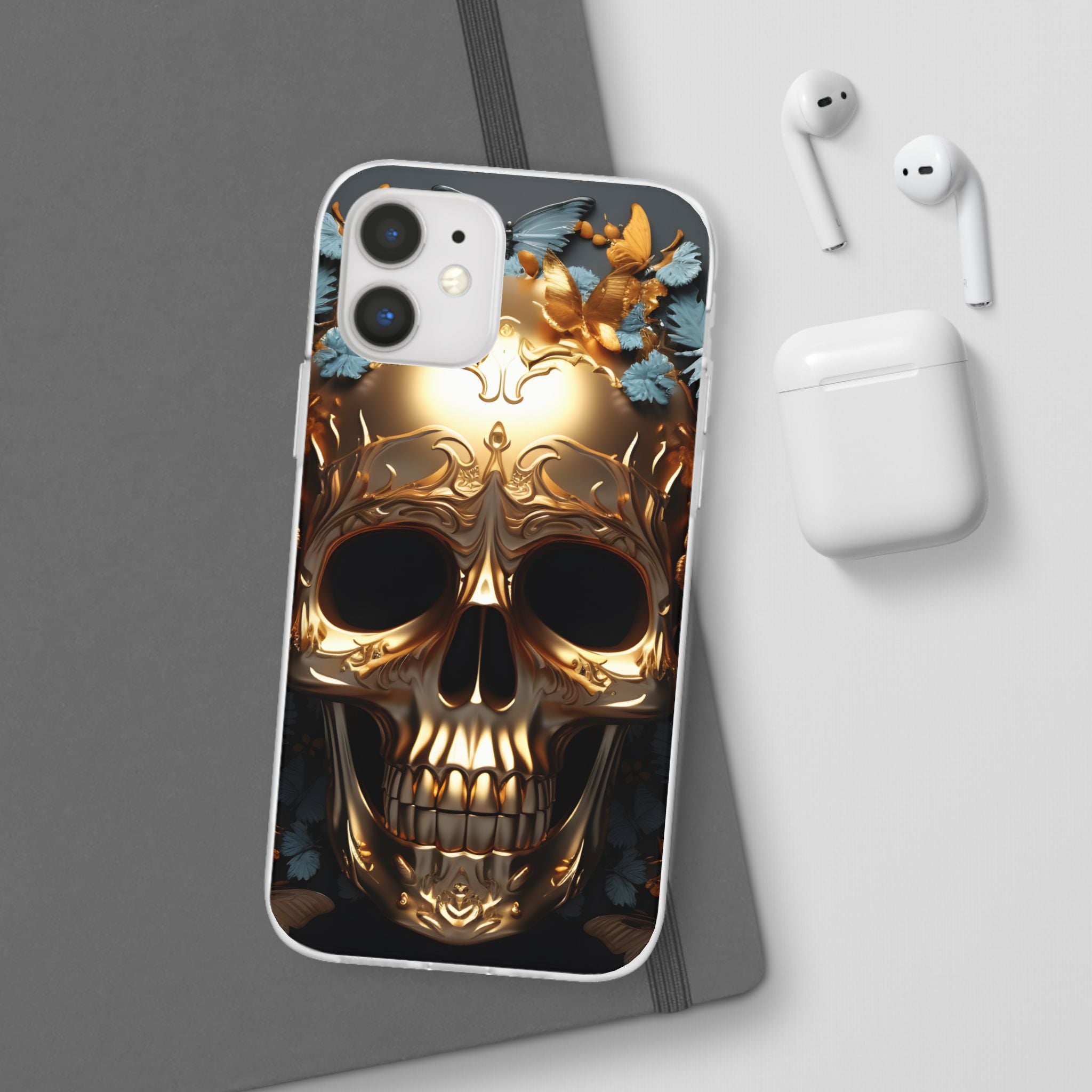Golden Skull Floral & Butterflies Flexi Case - Apple iPhone Case