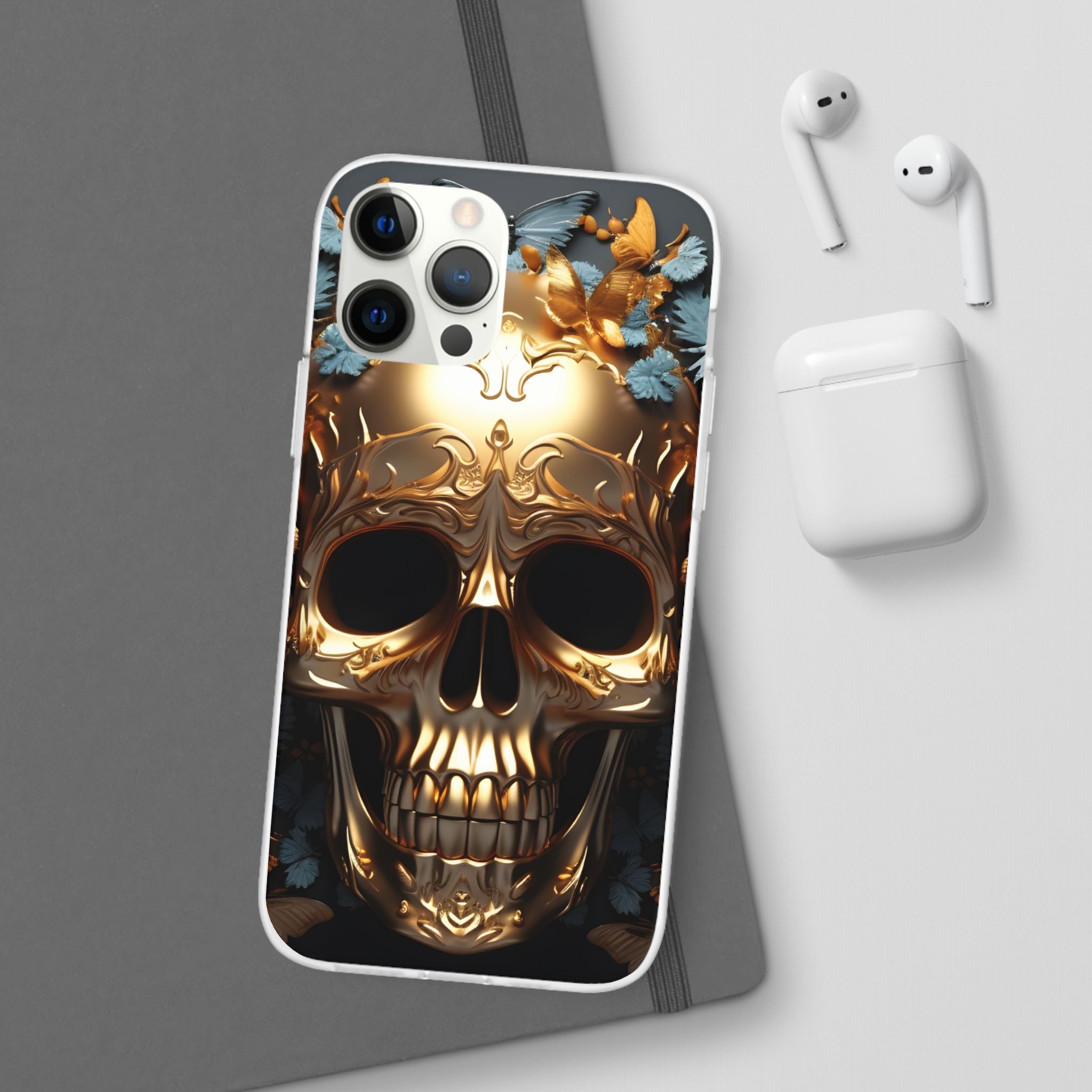 Golden Skull Floral & Butterflies Flexi Case - Apple iPhone Case