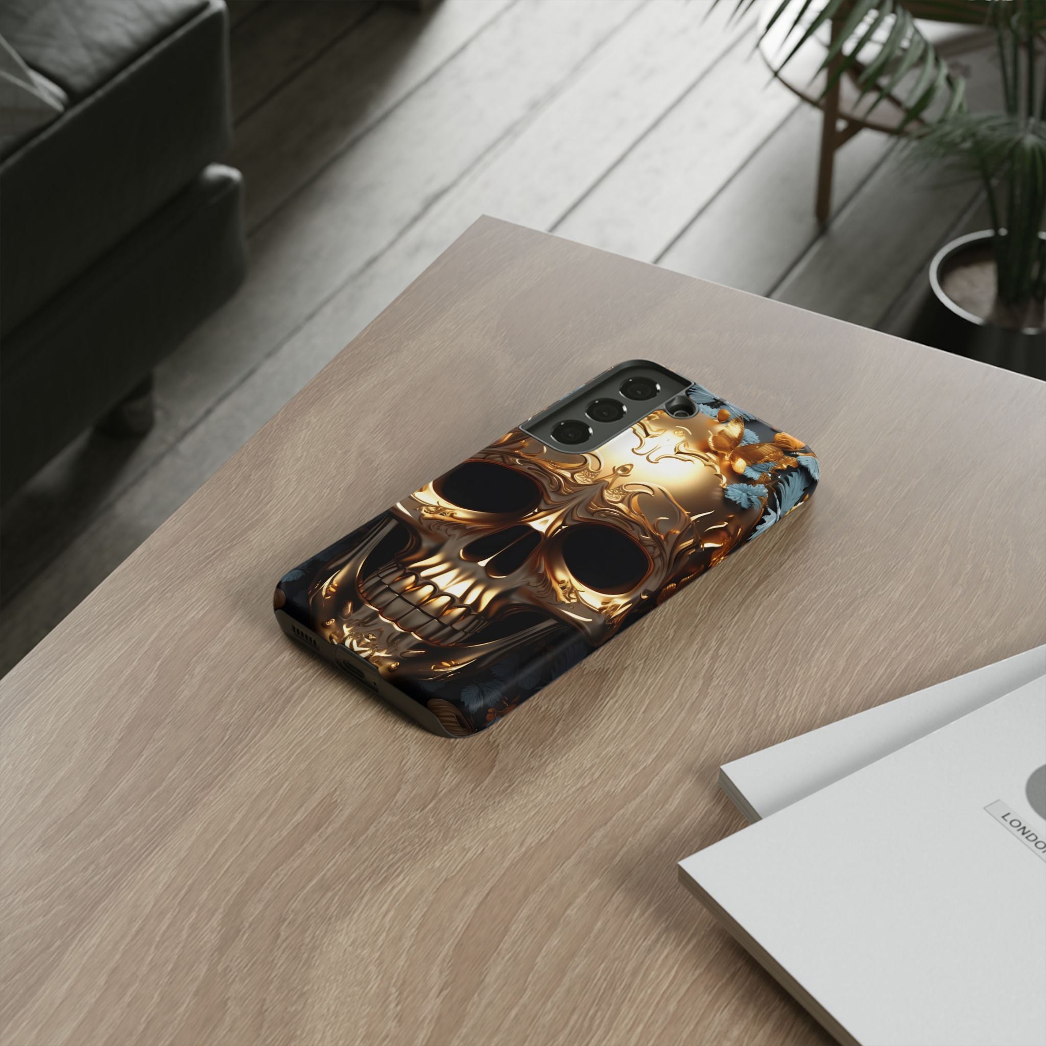 Golden Skull Floral & Butterflies Armor - Tough Guard Samsung Galaxy Case