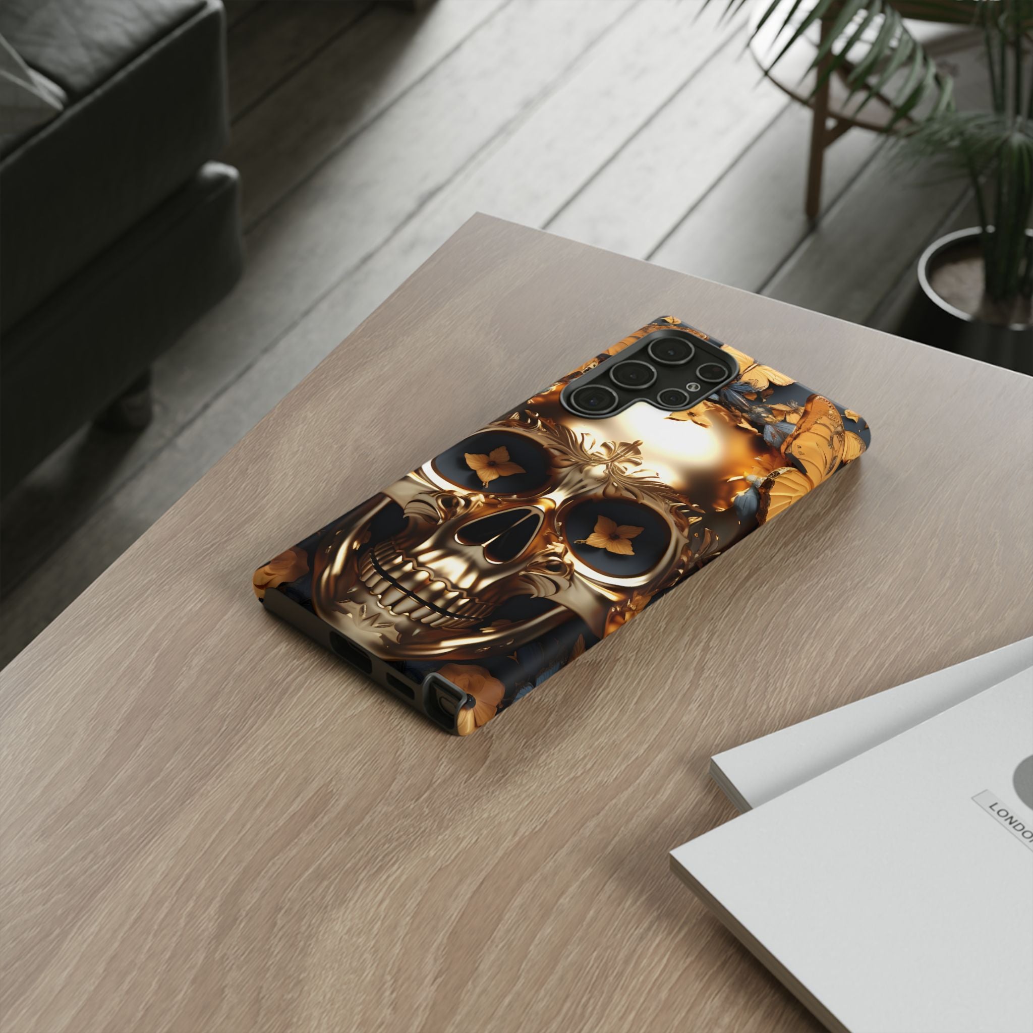 Golden Skull Floral Armor - Tough Guard Samsung Galaxy Case