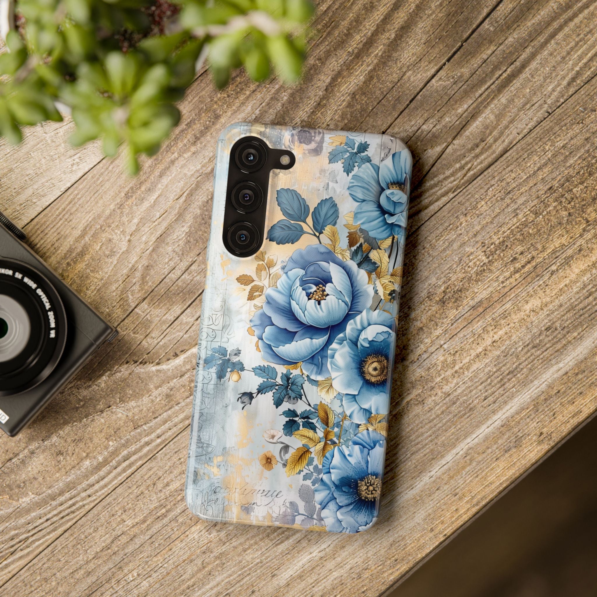Blue & Gold Blooming Flowers - Slim Guard Samsung Galaxy Case