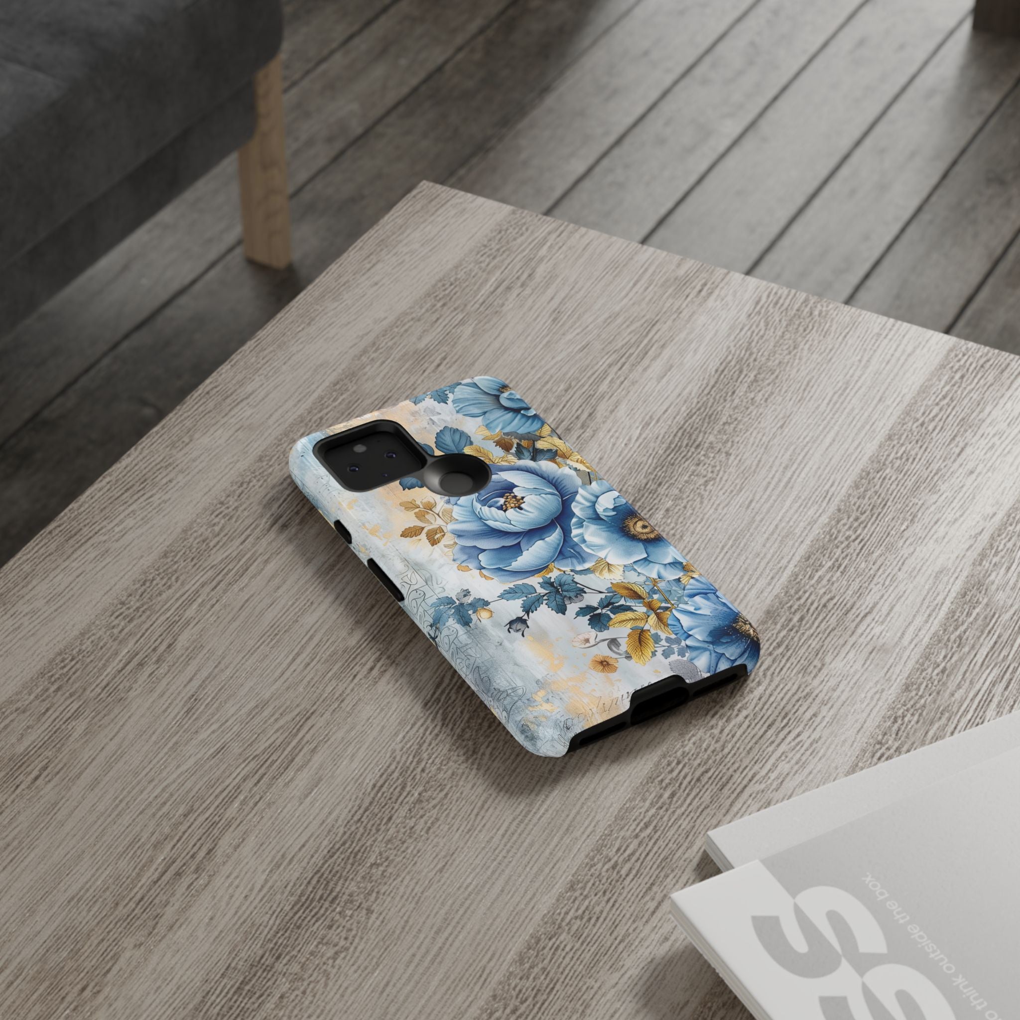 Blue & Gold Blooming Flowers - Tough Guard Google Pixel Case