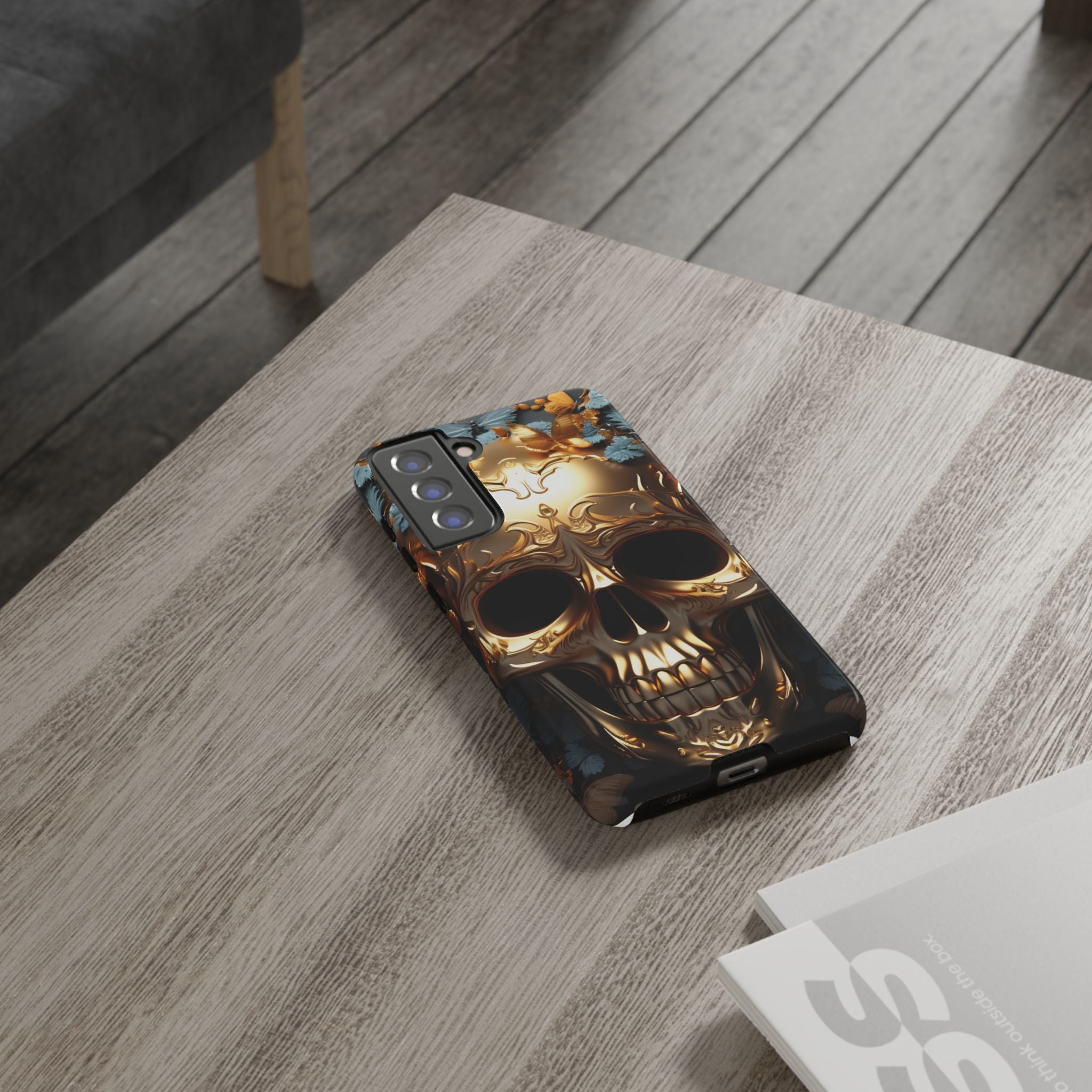 Golden Skull Floral & Butterflies Armor - Tough Guard Samsung Galaxy Case