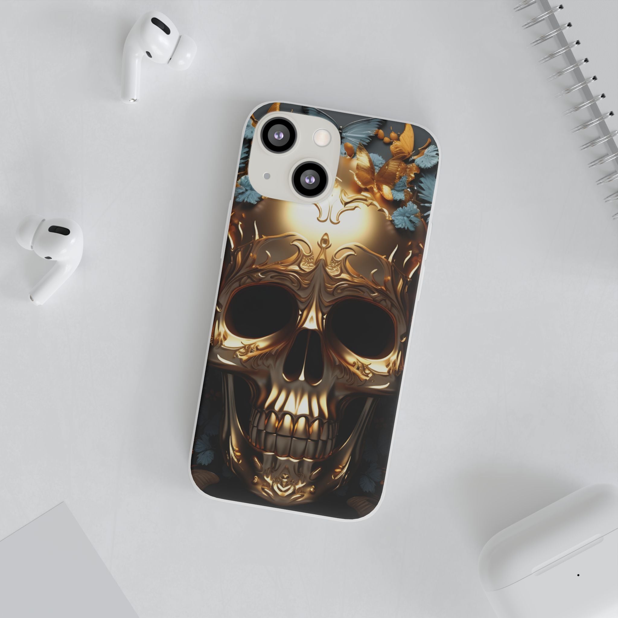 Golden Skull Floral & Butterflies Flexi Case - Apple iPhone Case