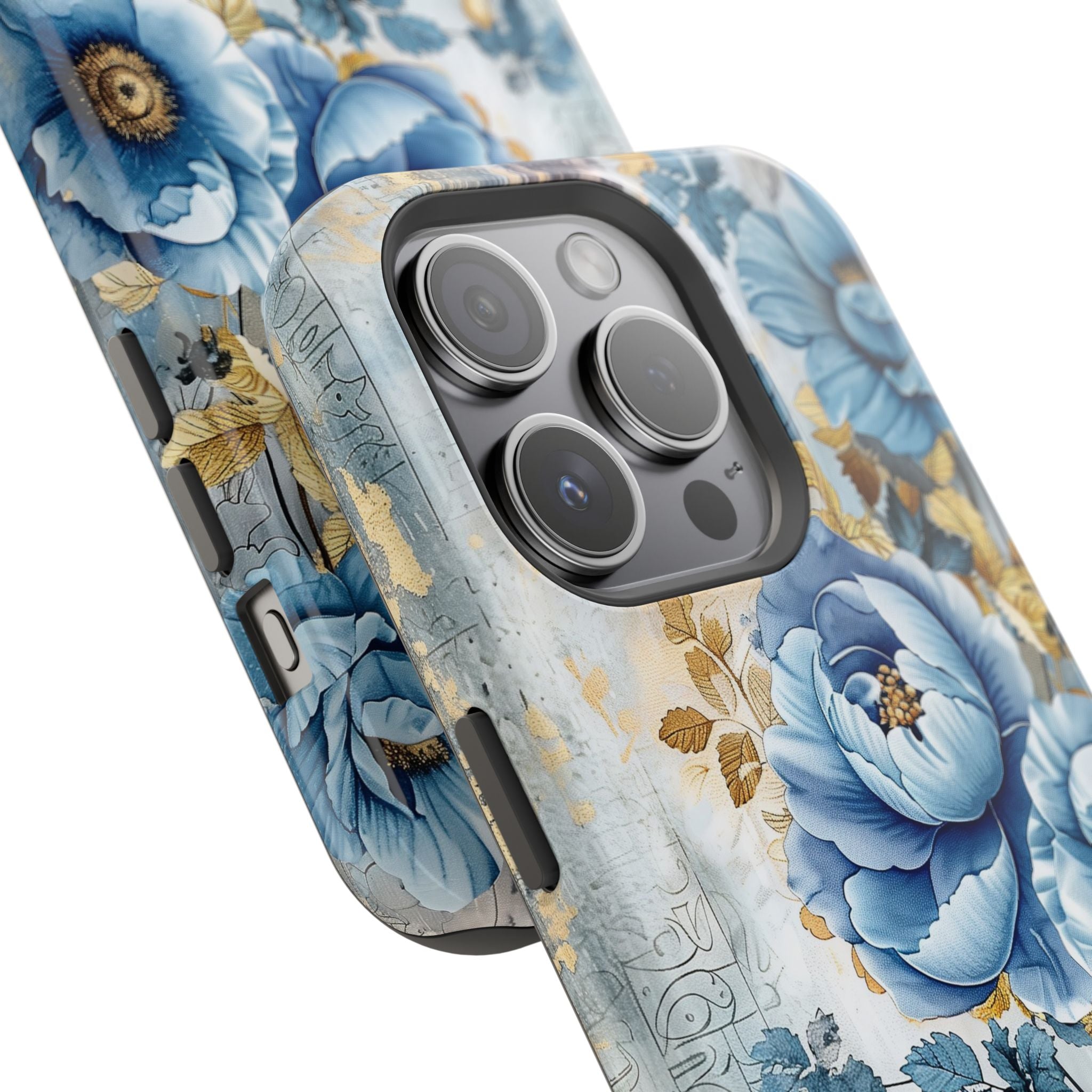 Blue & Gold Blooming Flowers - Magnetic Armor Tough Apple iPhone Case