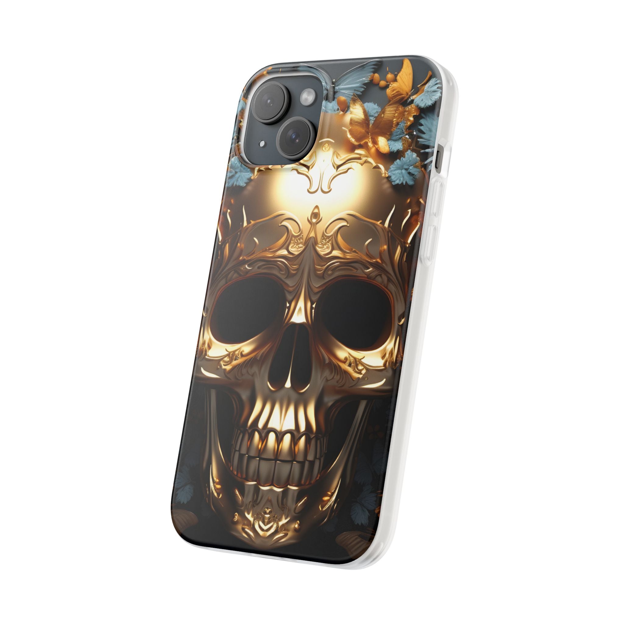Golden Skull Floral & Butterflies Flexi Case - Apple iPhone Case