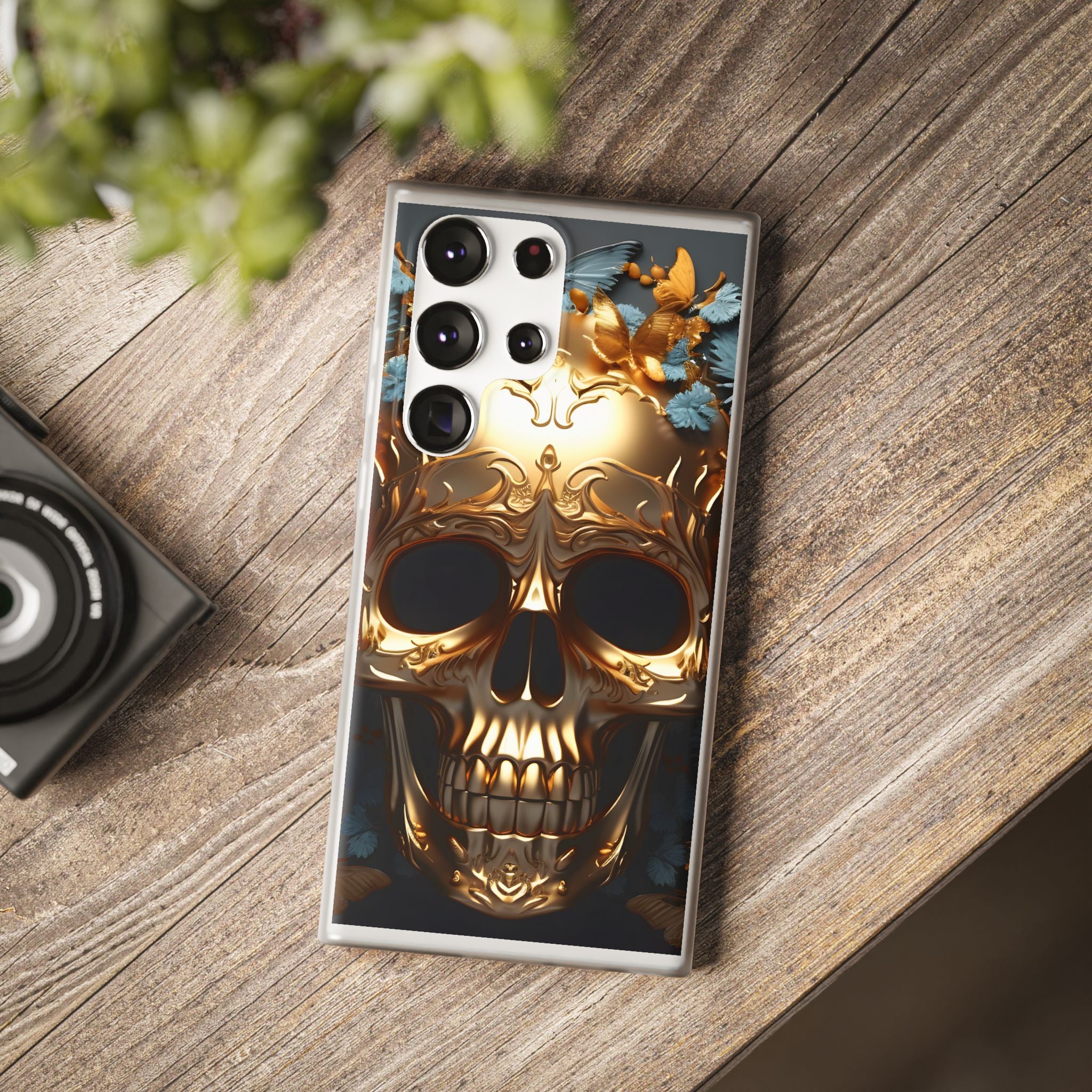 Golden Skull Floral & Butterflies Flexi Case - Samsung Galaxy Case