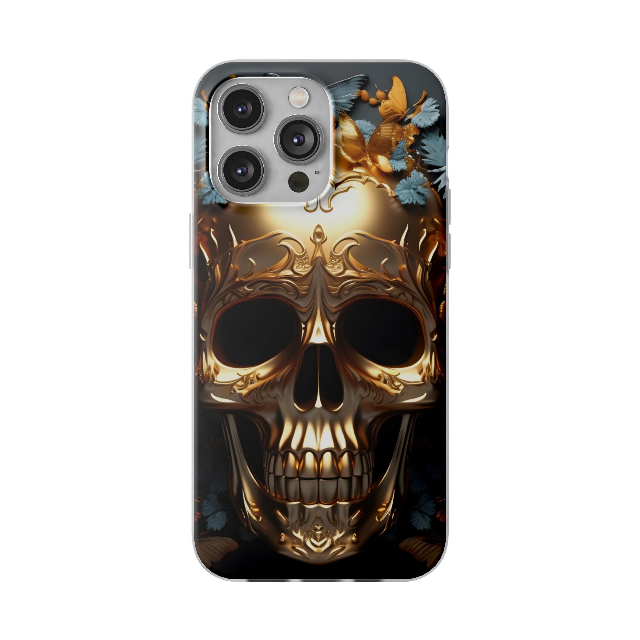 Golden Skull Floral & Butterflies Flexi Case - Apple iPhone Case