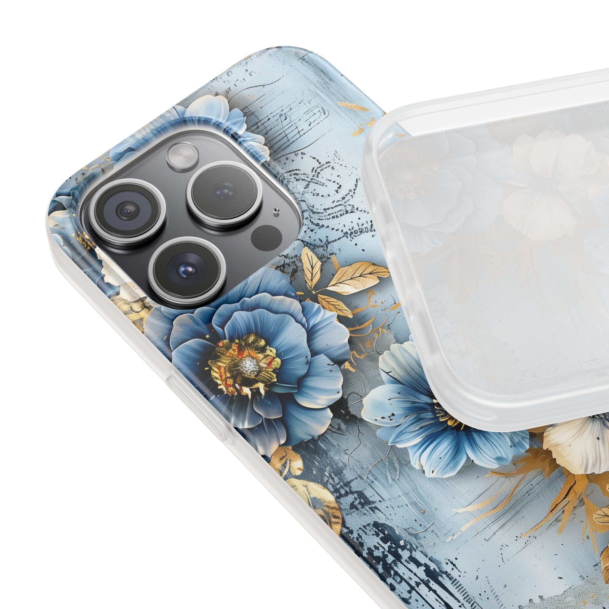 Blue & Gold Floral Flexi Case - Apple iPhone Case