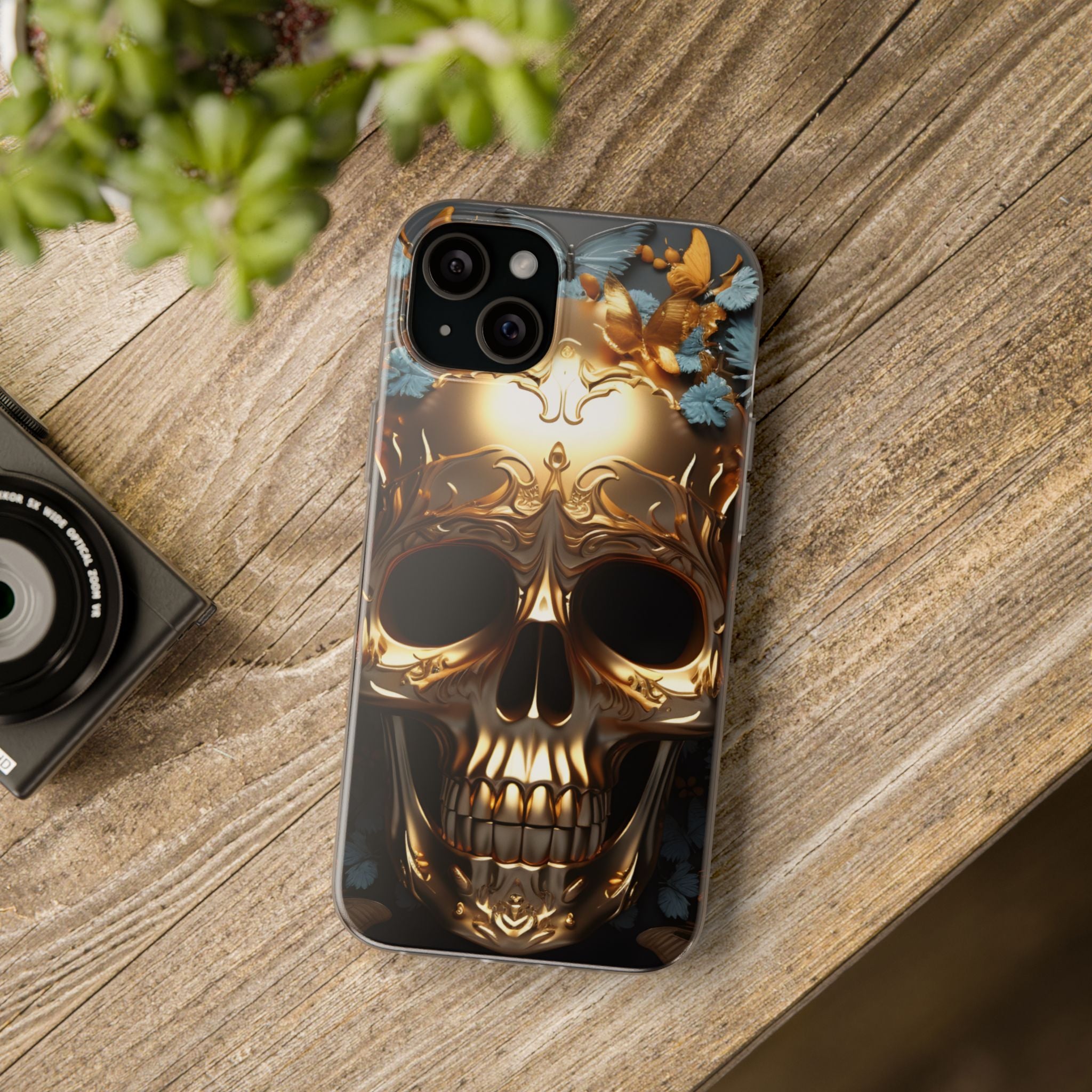 Golden Skull Floral & Butterflies Flexi Case - Apple iPhone Case