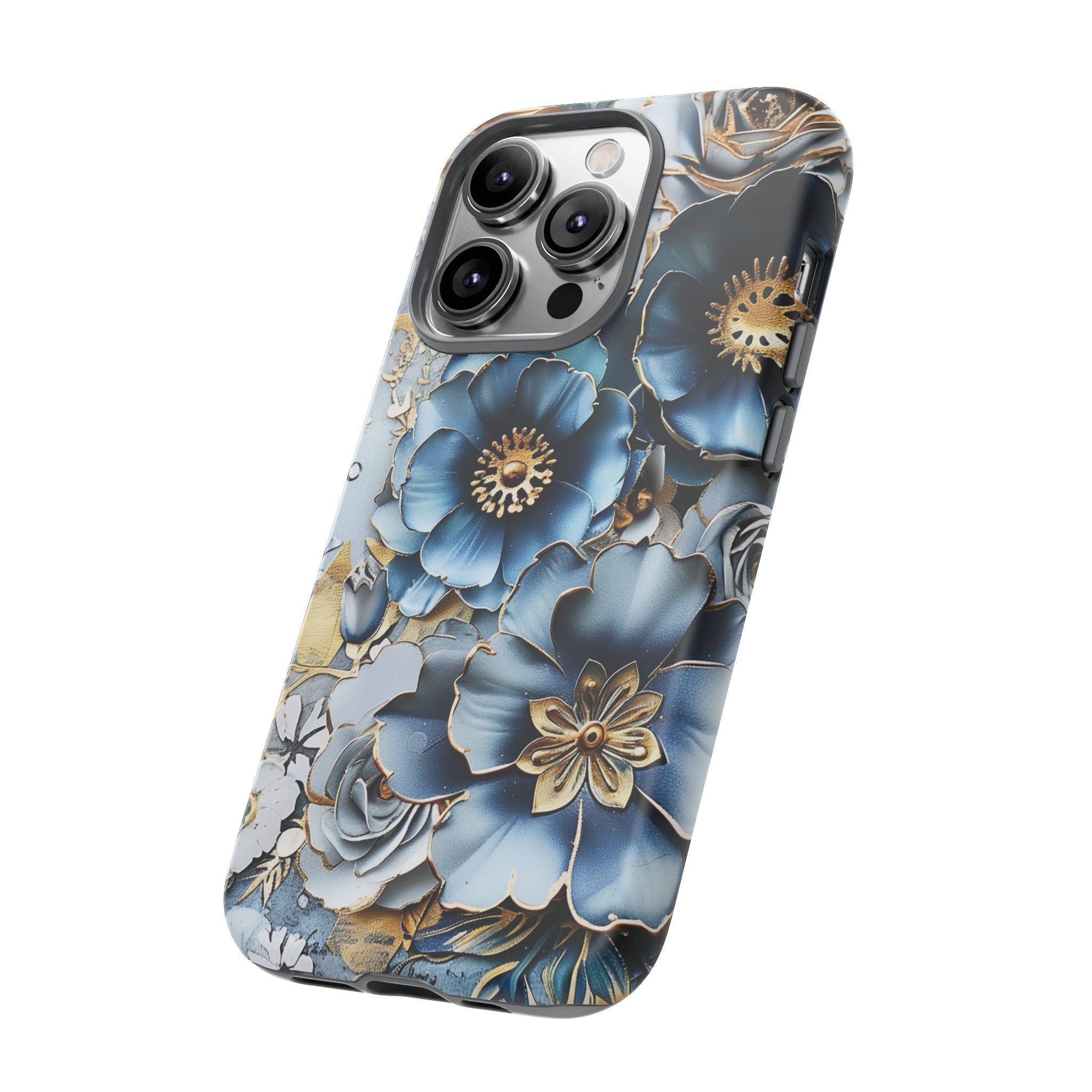 Blue Blooming Flowers - Tough Guard Apple iPhone Case