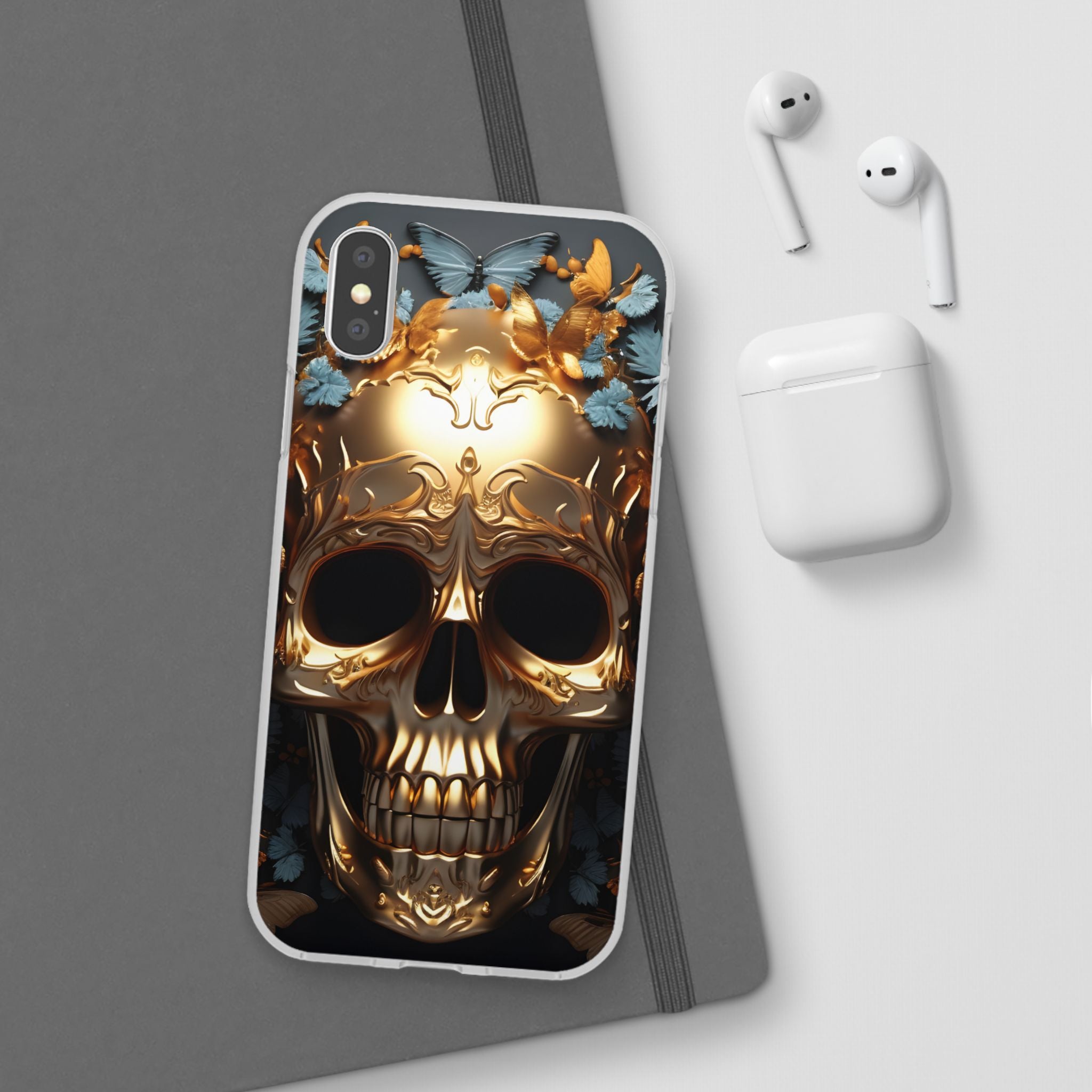 Golden Skull Floral & Butterflies Flexi Case - Apple iPhone Case