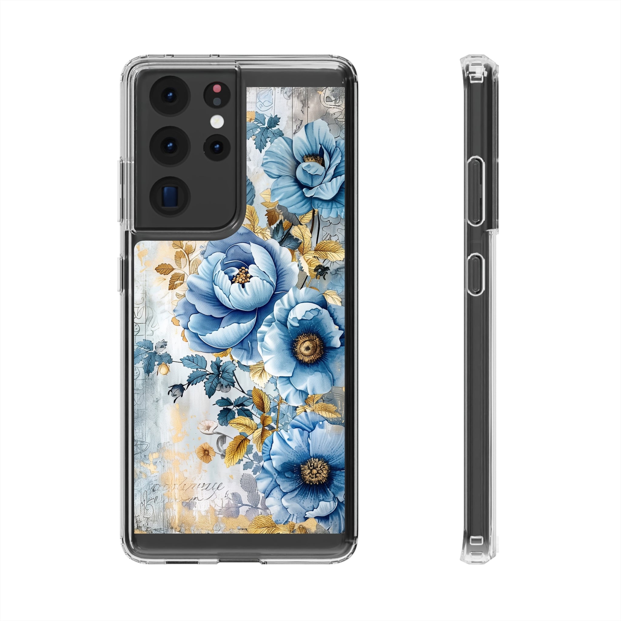 Blue & Gold Blooming Flowers - Crystal Guard Durable Samsung Galaxy Case