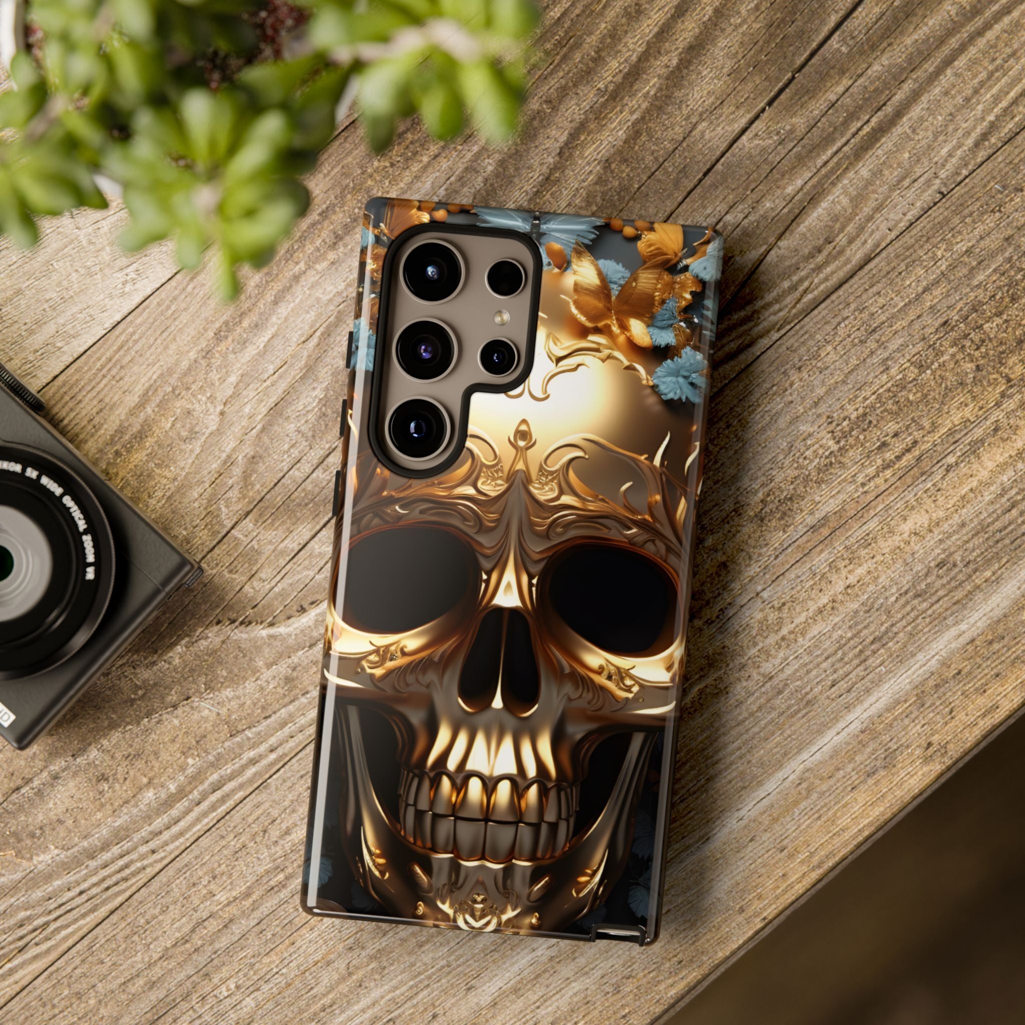 Golden Skull Floral & Butterflies Armor - Tough Guard Samsung Galaxy Case