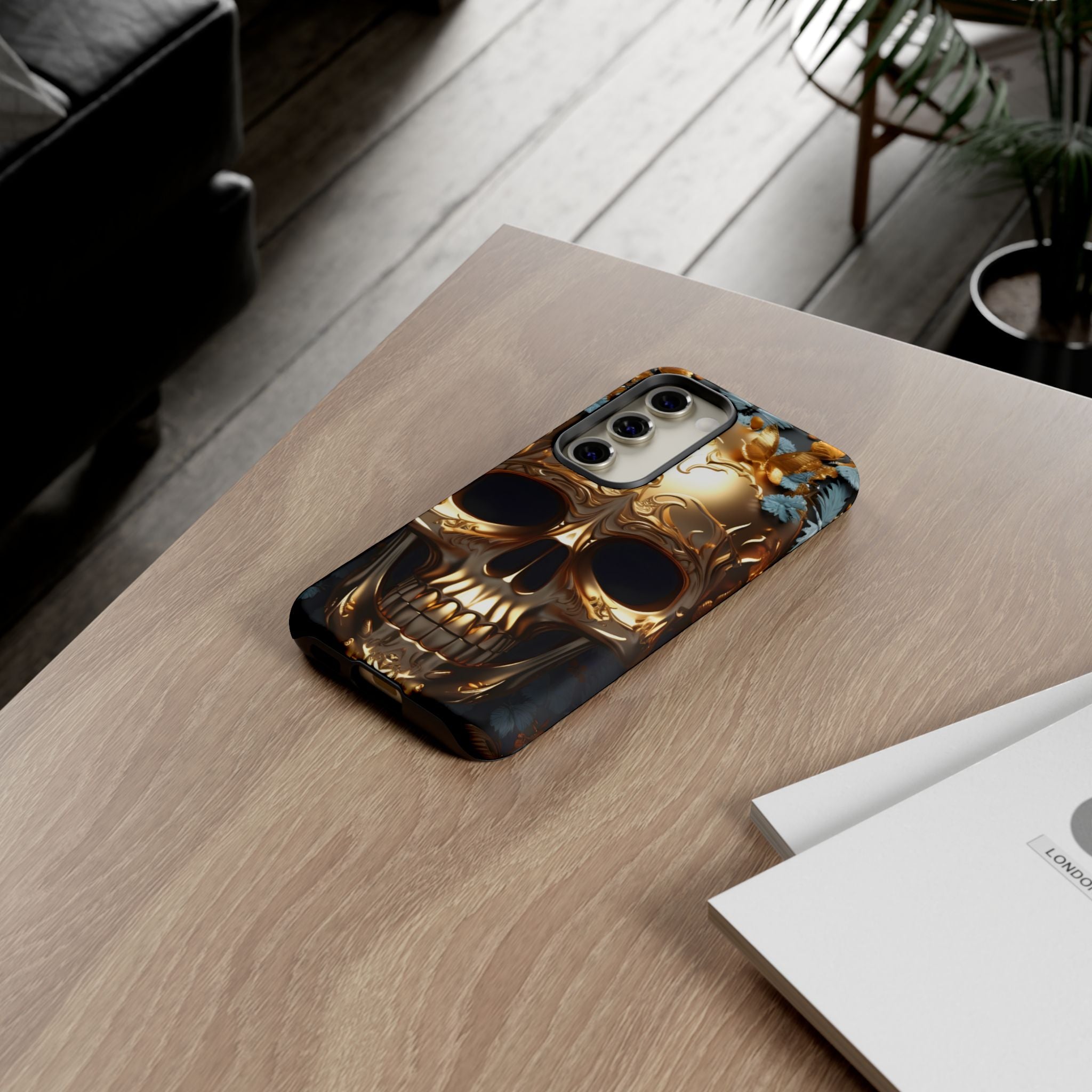 Golden Skull Floral & Butterflies Armor - Tough Guard Samsung Galaxy Case