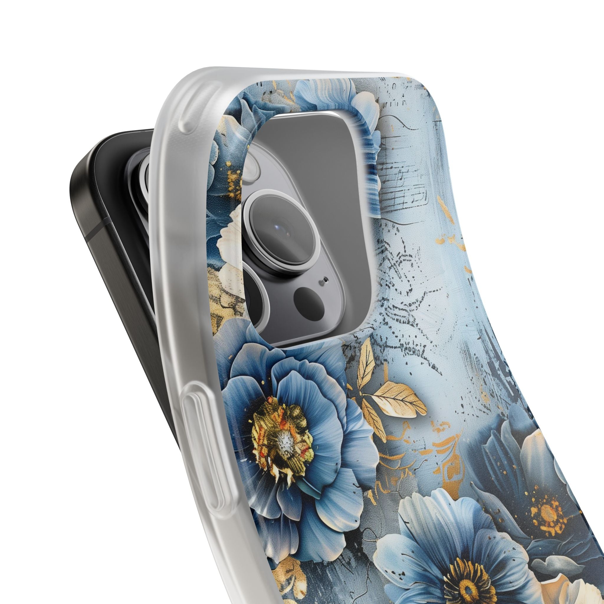 Blue & Gold Floral Flexi Case - Apple iPhone Case