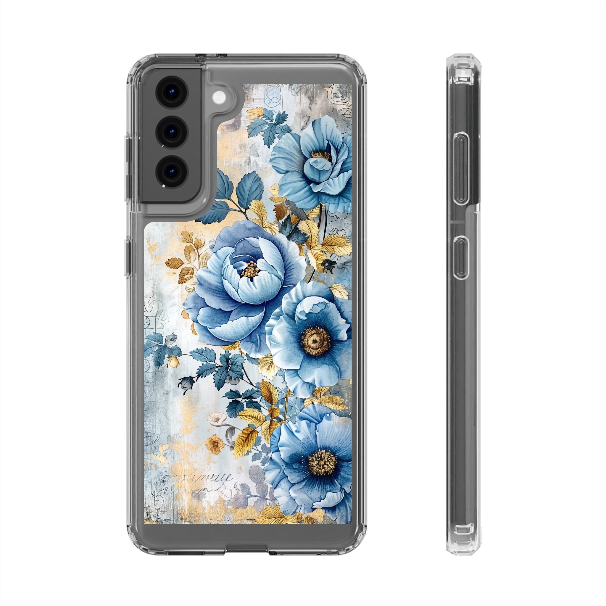 Blue & Gold Blooming Flowers - Crystal Guard Durable Samsung Galaxy Case