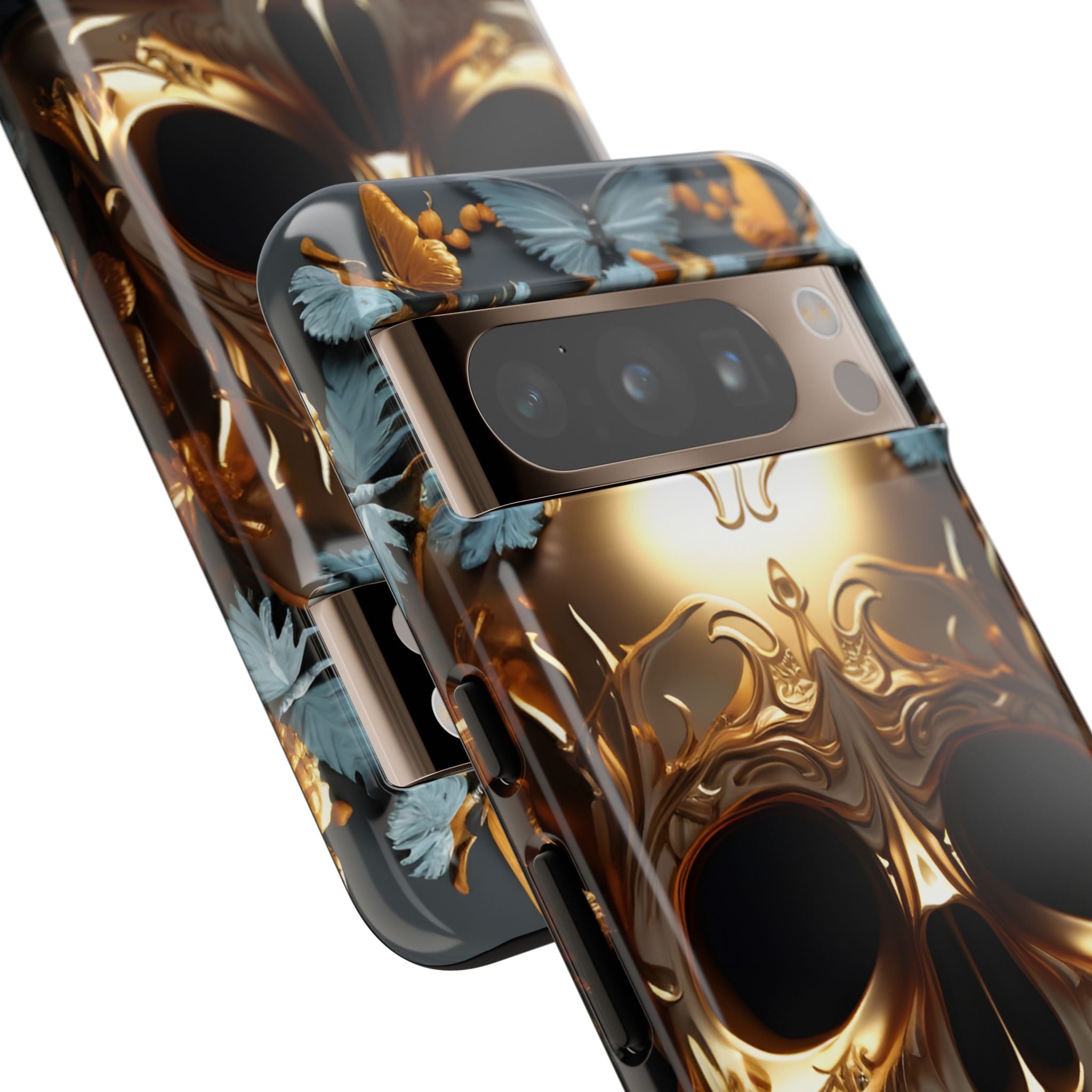 Golden Skull Floral & Butterflies Armor - Tough Guard Google Pixel Case