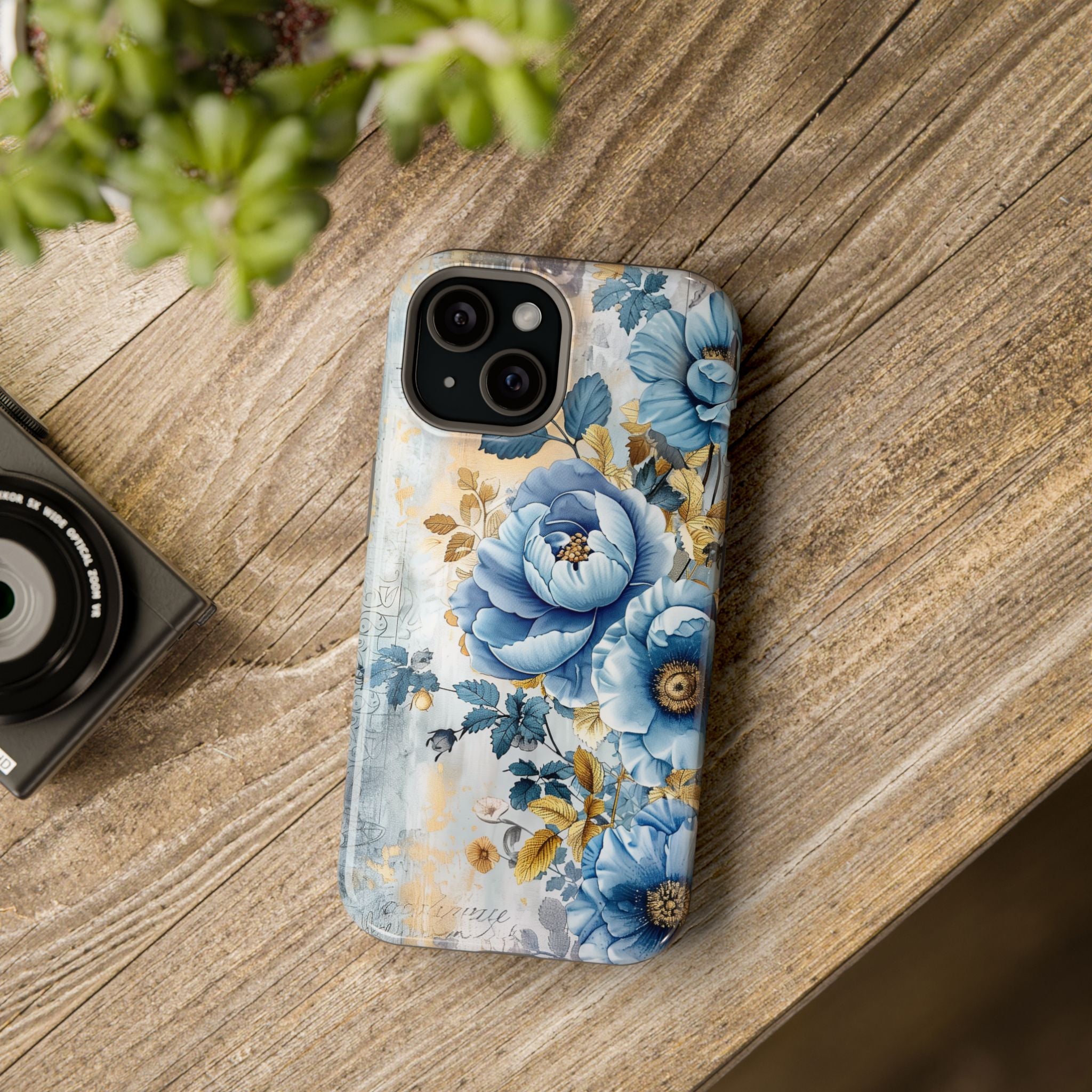 Blue & Gold Blooming Flowers - Magnetic Armor Tough Apple iPhone Case