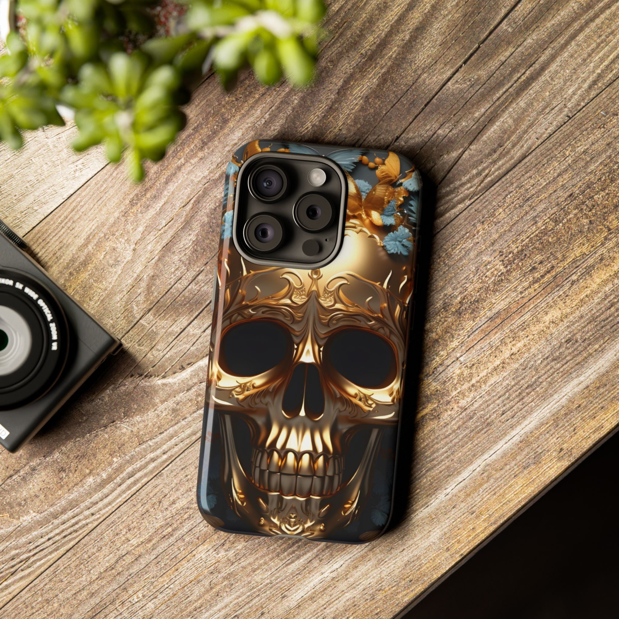 Golden Skull Floral Armor - Tough Guard Apple iPhone Case