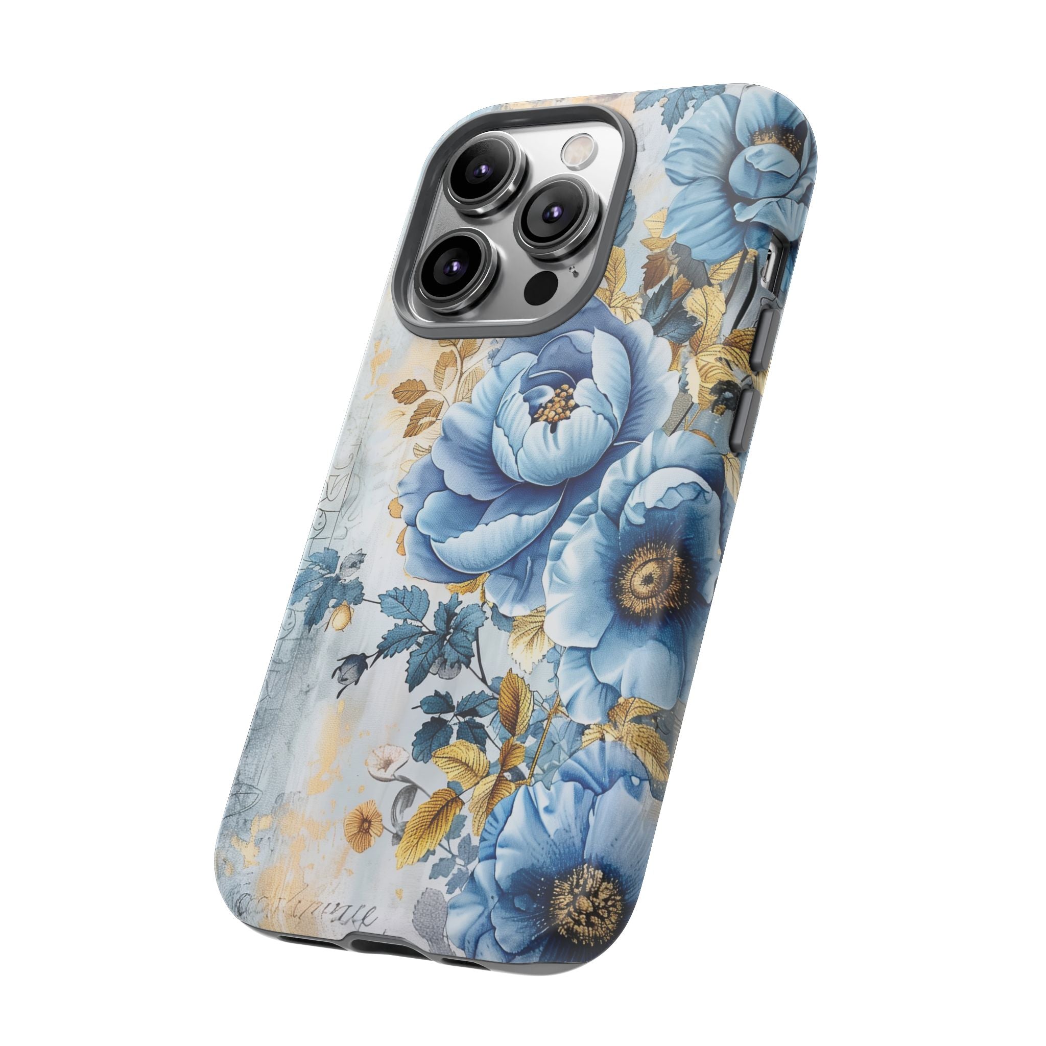 Blue & Gold Blooming Flowers - Tough Guard Apple iPhone Case