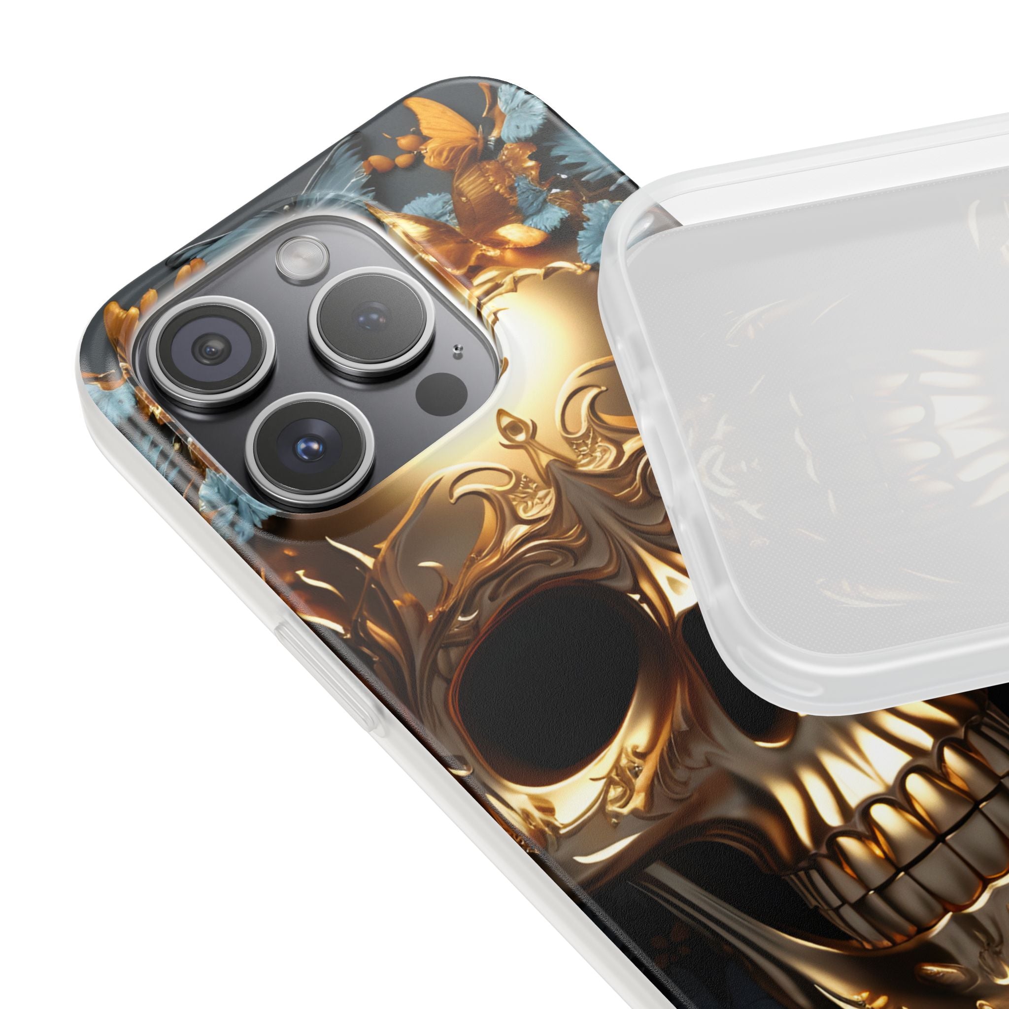 Golden Skull Floral & Butterflies Flexi Case - Apple iPhone Case