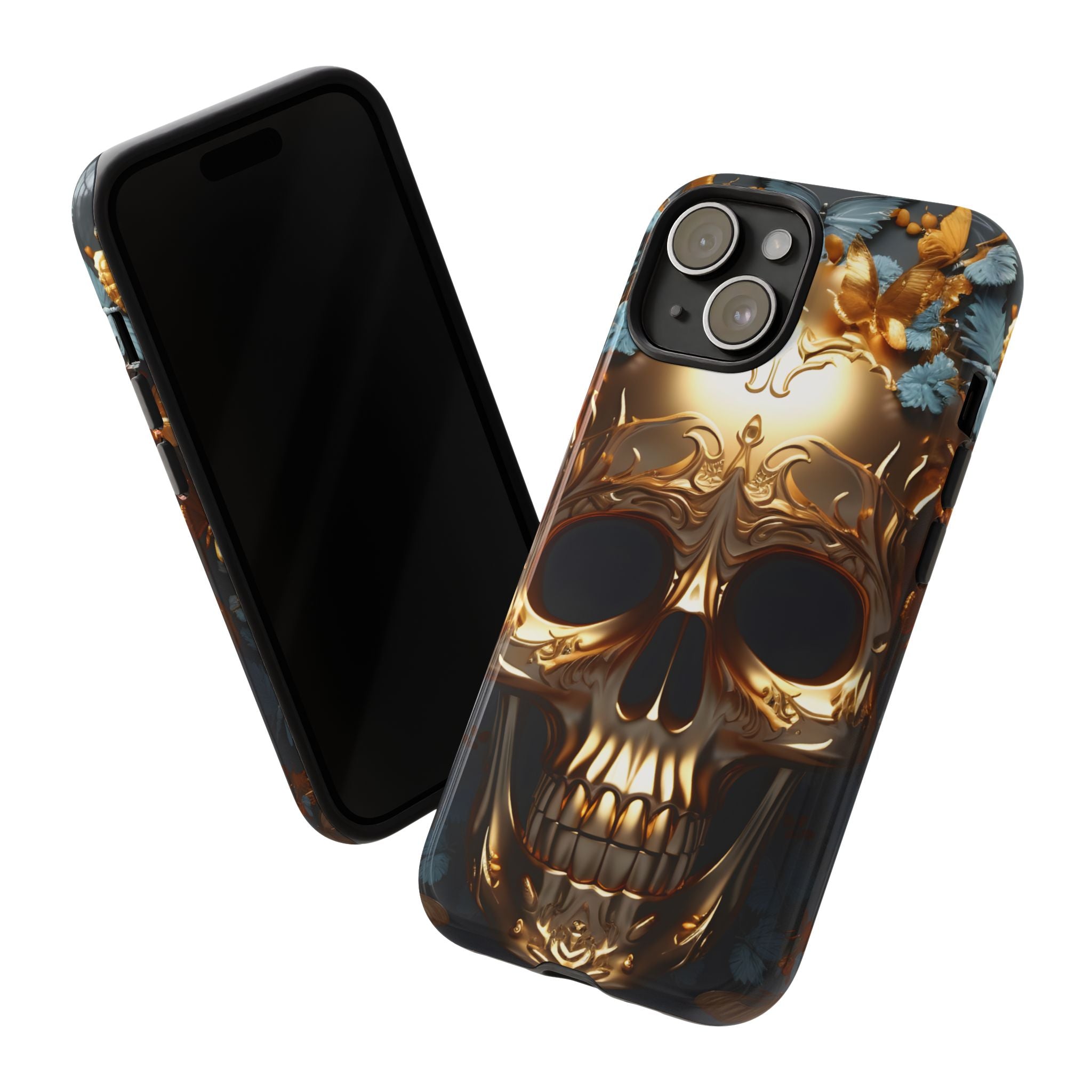 Golden Skull Floral Armor - Tough Guard Apple iPhone Case