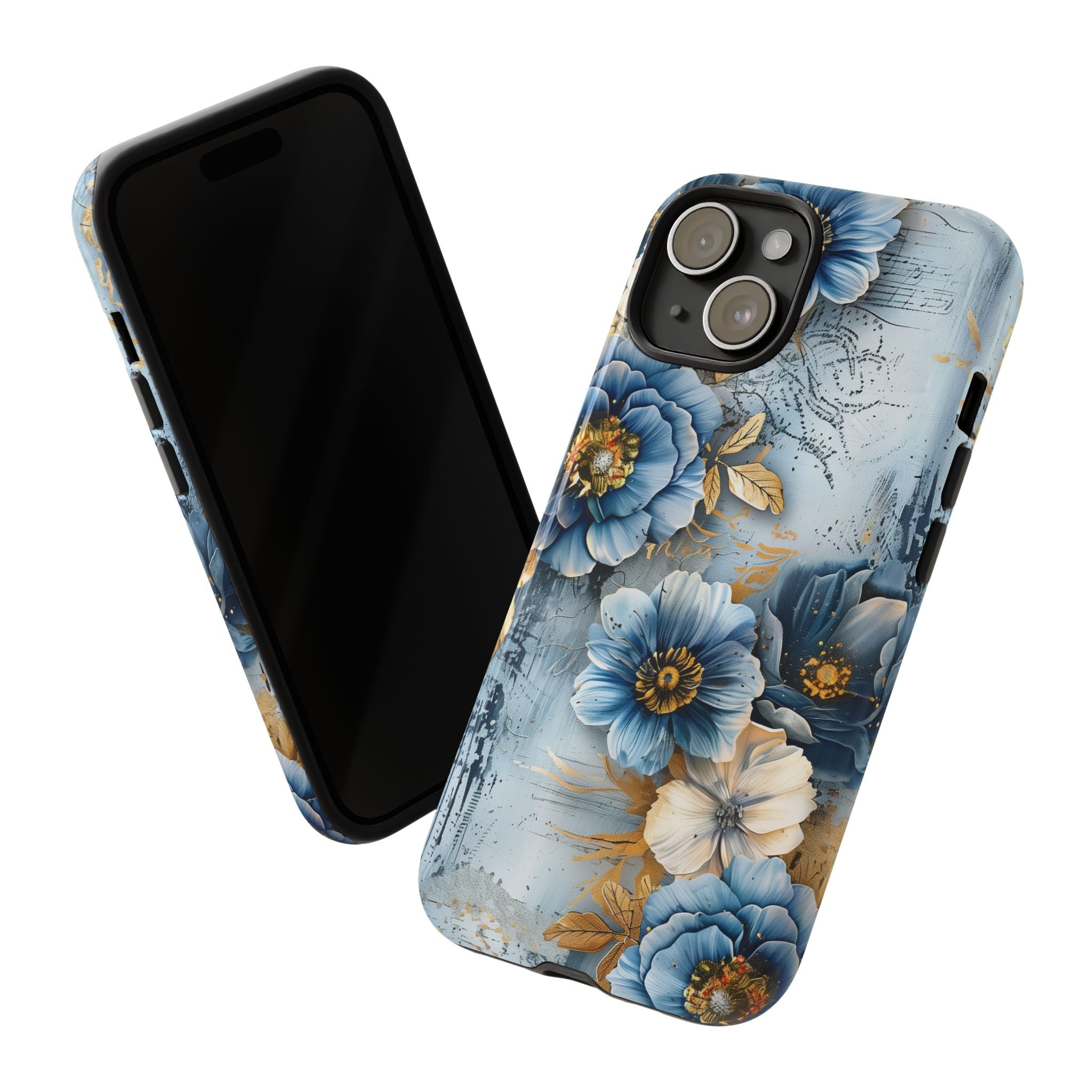 Blue & Gold Floral - Tough Guard Apple iPhone Case