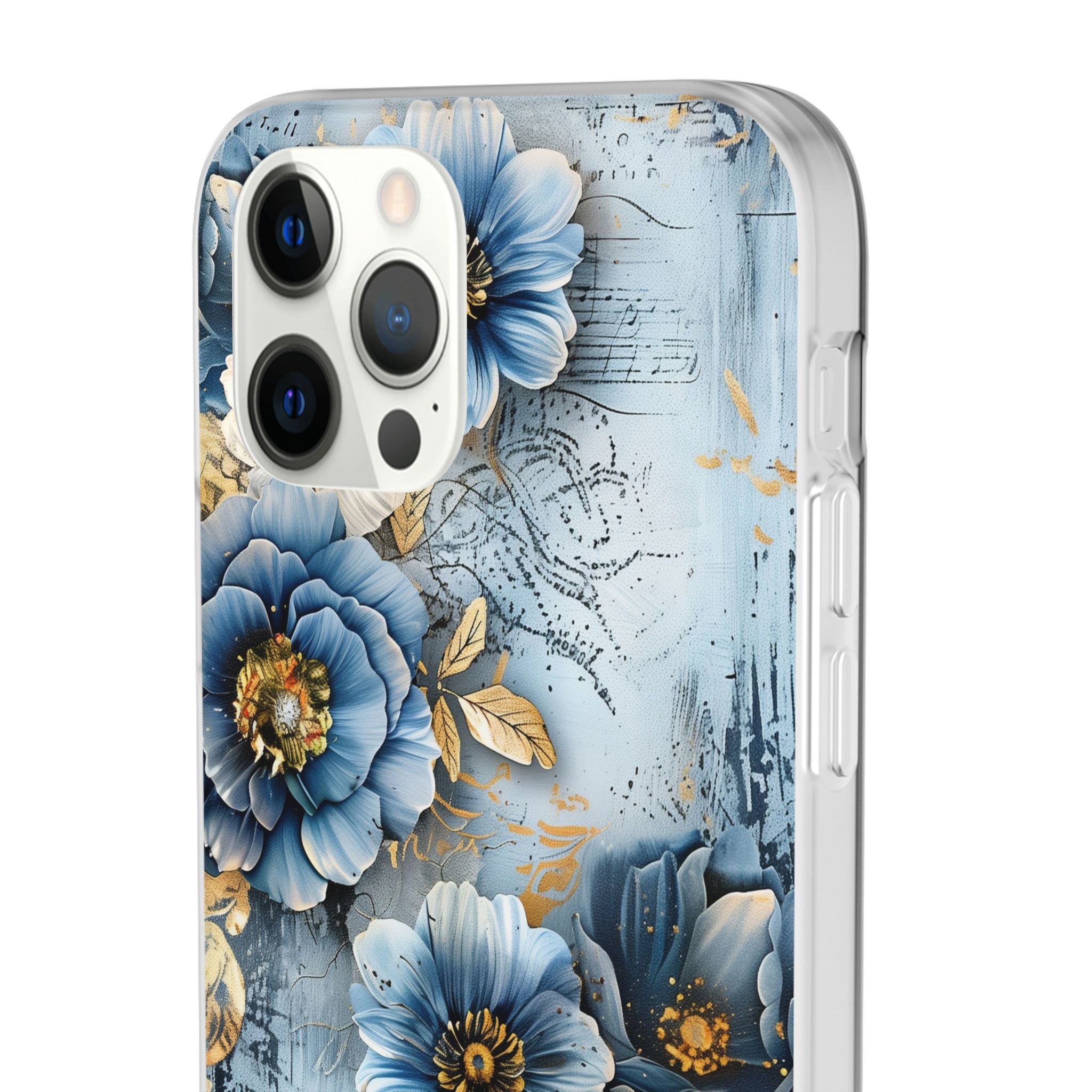 Blue & Gold Floral Flexi Case - Apple iPhone Case